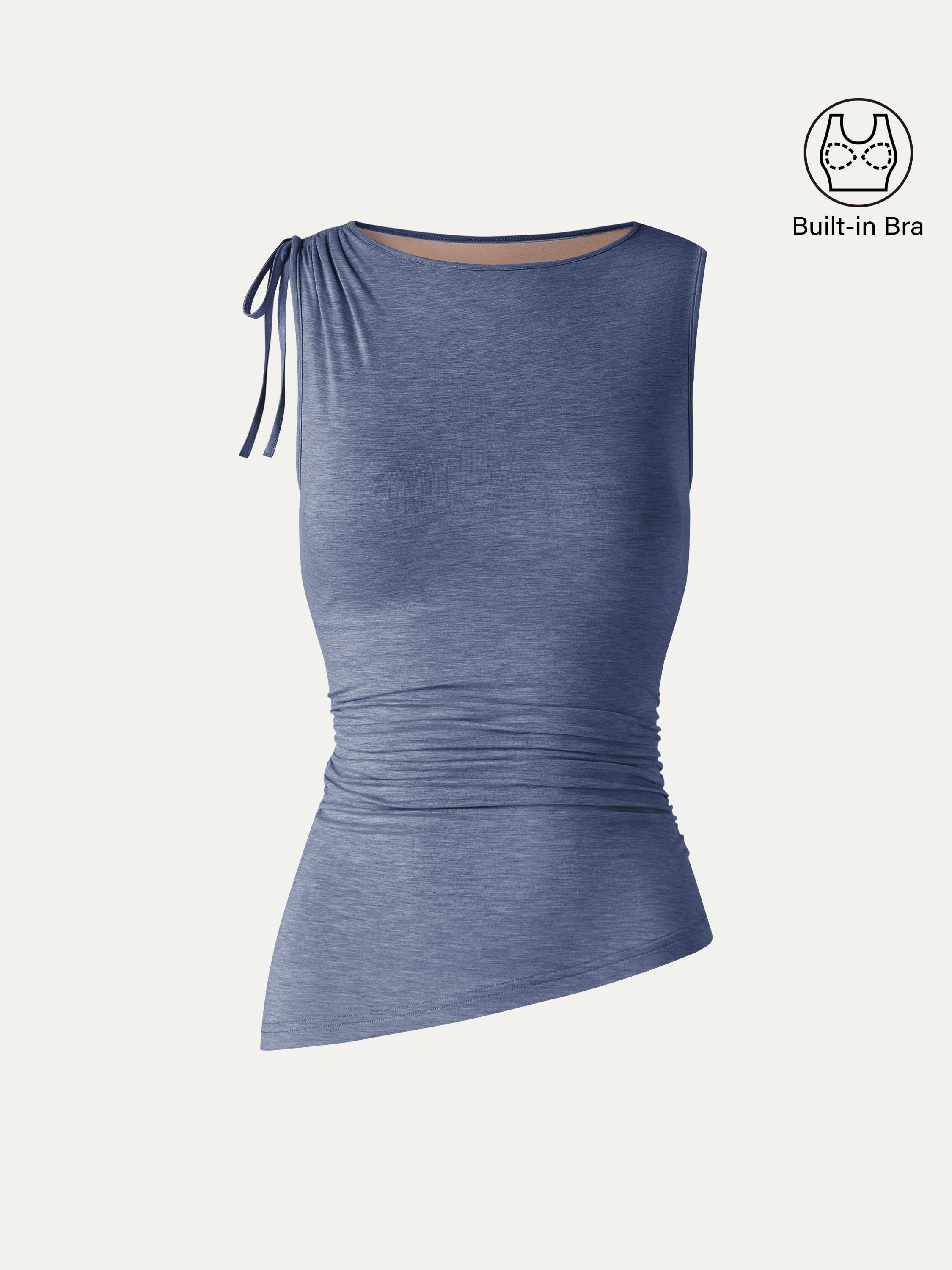 Bamboo Heathered Boatneck Ruched Bra Top