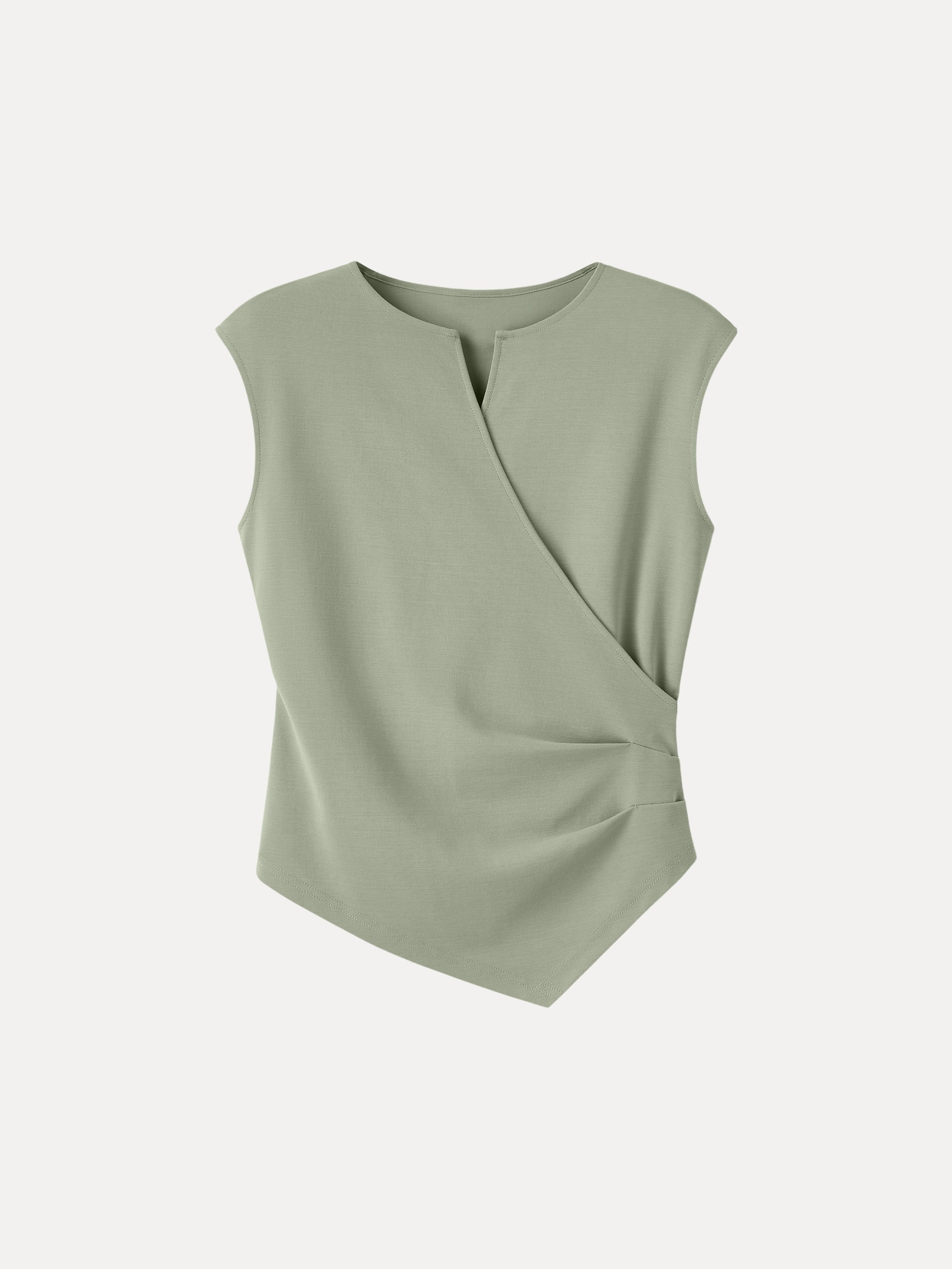 Surplice Wide Shoulder Tucked Angled Tank Top