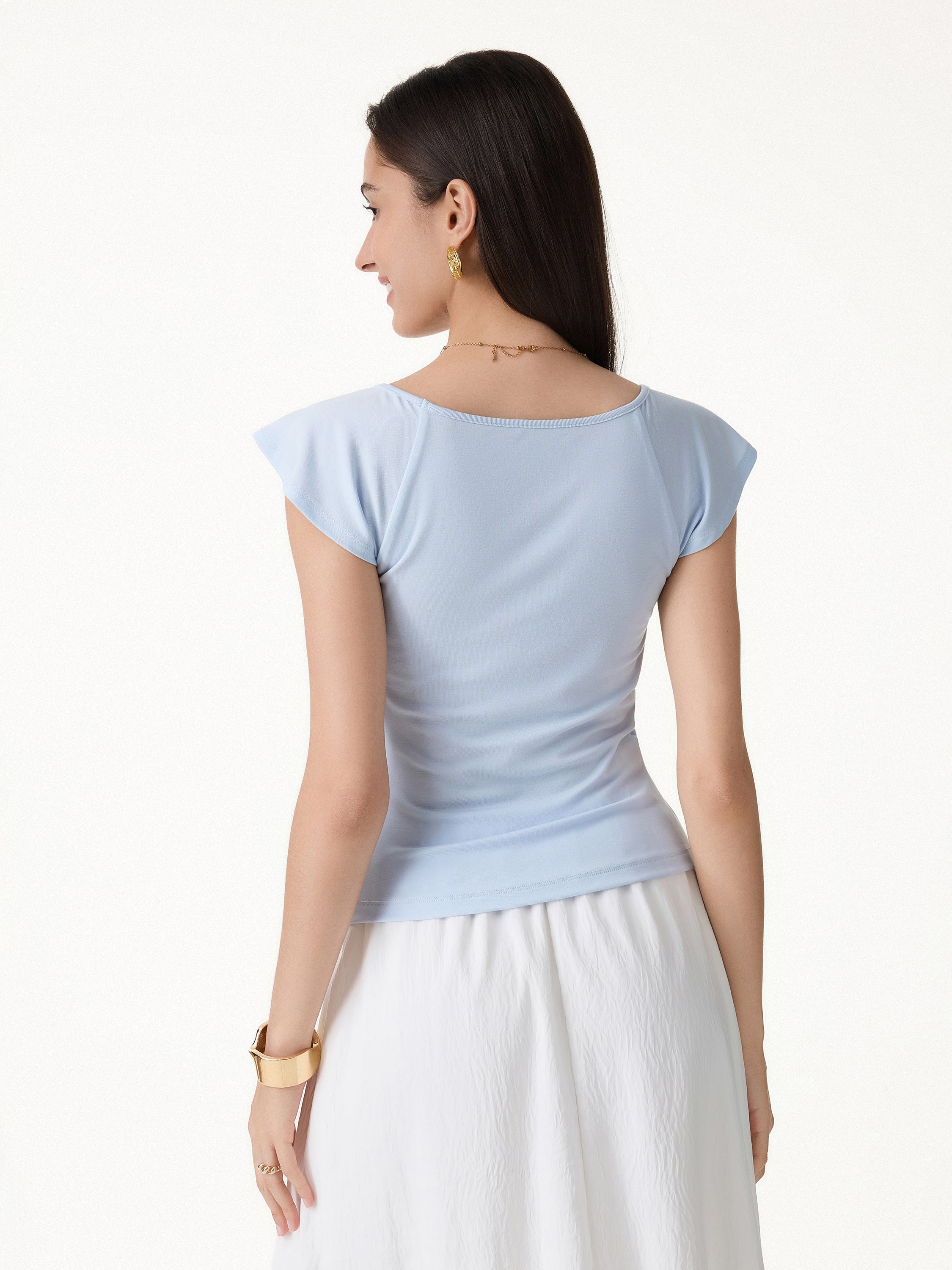 Matte Smooth Diamond Neck Flutter Sleeve Bra Top