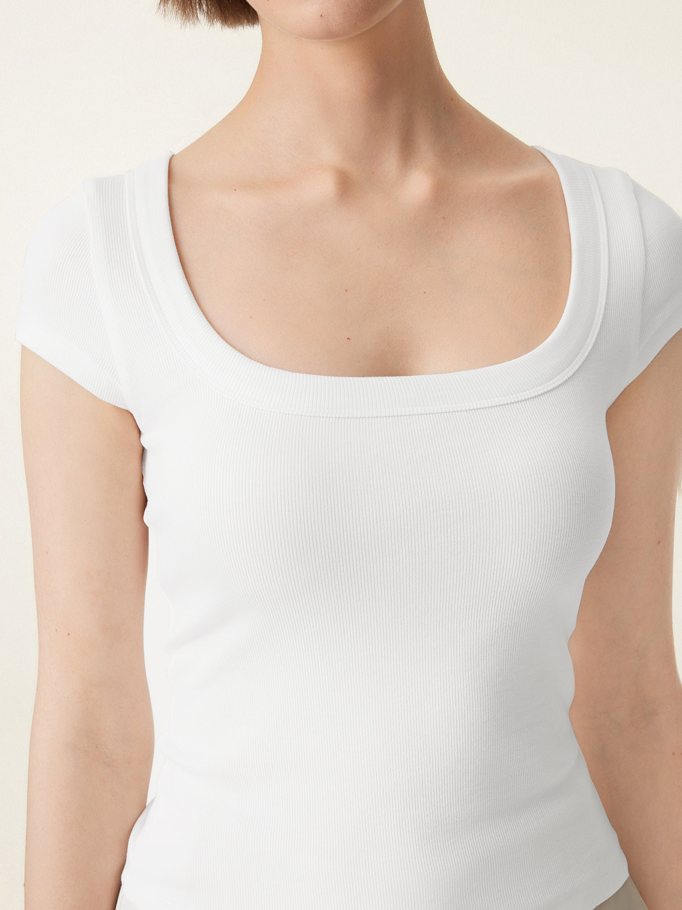 Stretch Cotton Square Neck Cap Sleeve Bra Top
