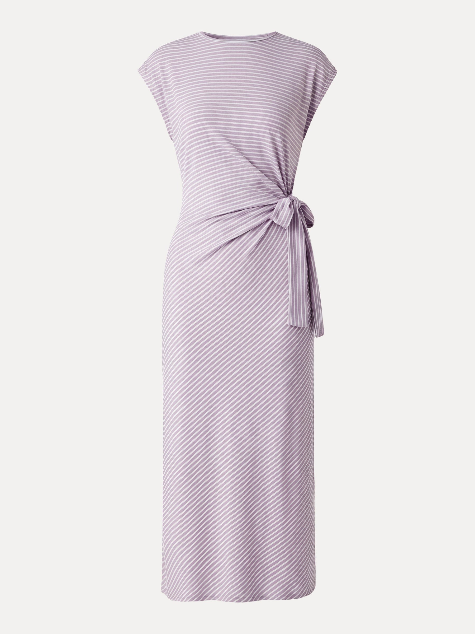 Striped Relaxed Midi Dress with Self-Tie