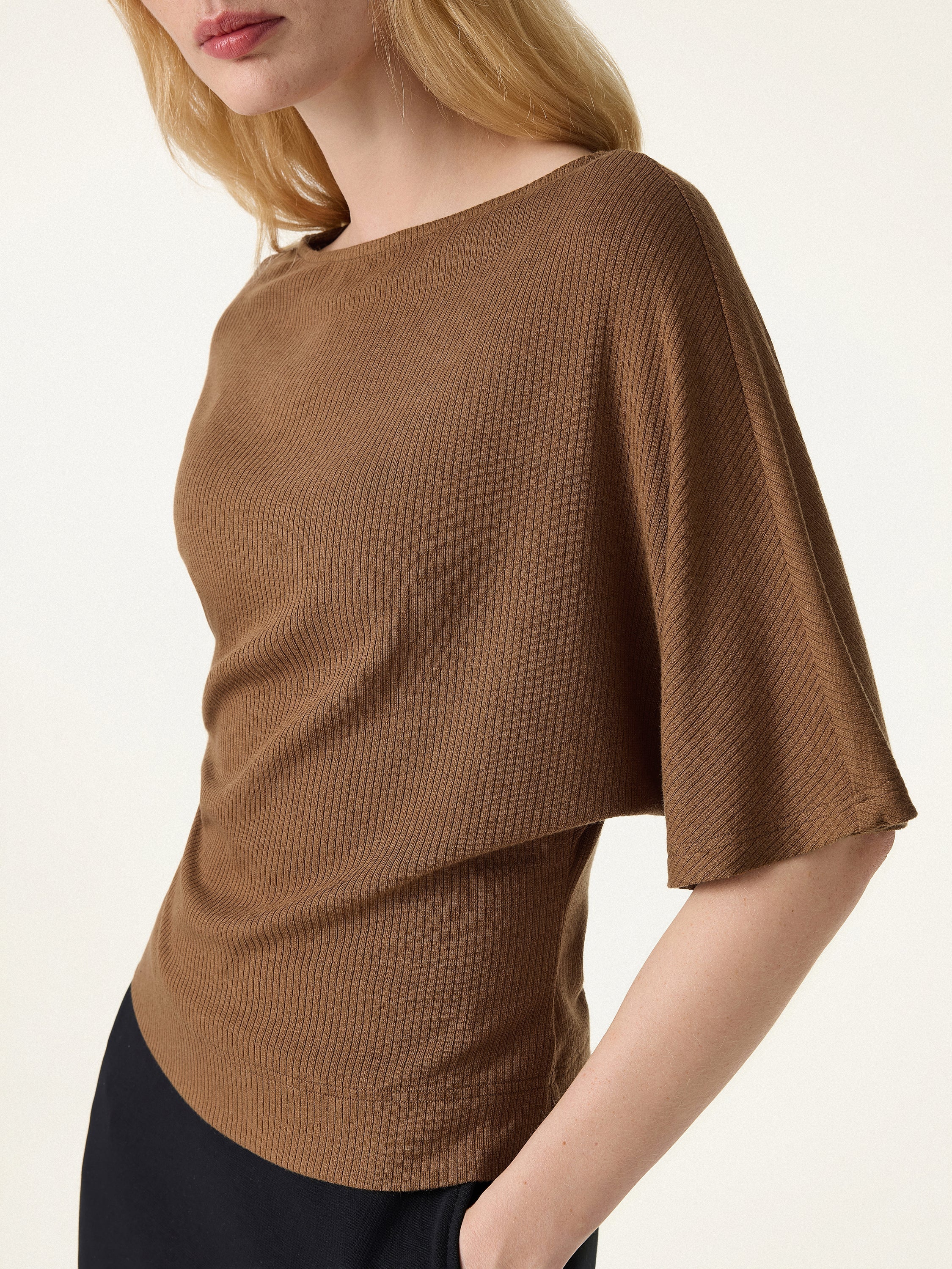 Soft Ribbed Boatneck Relaxed Top