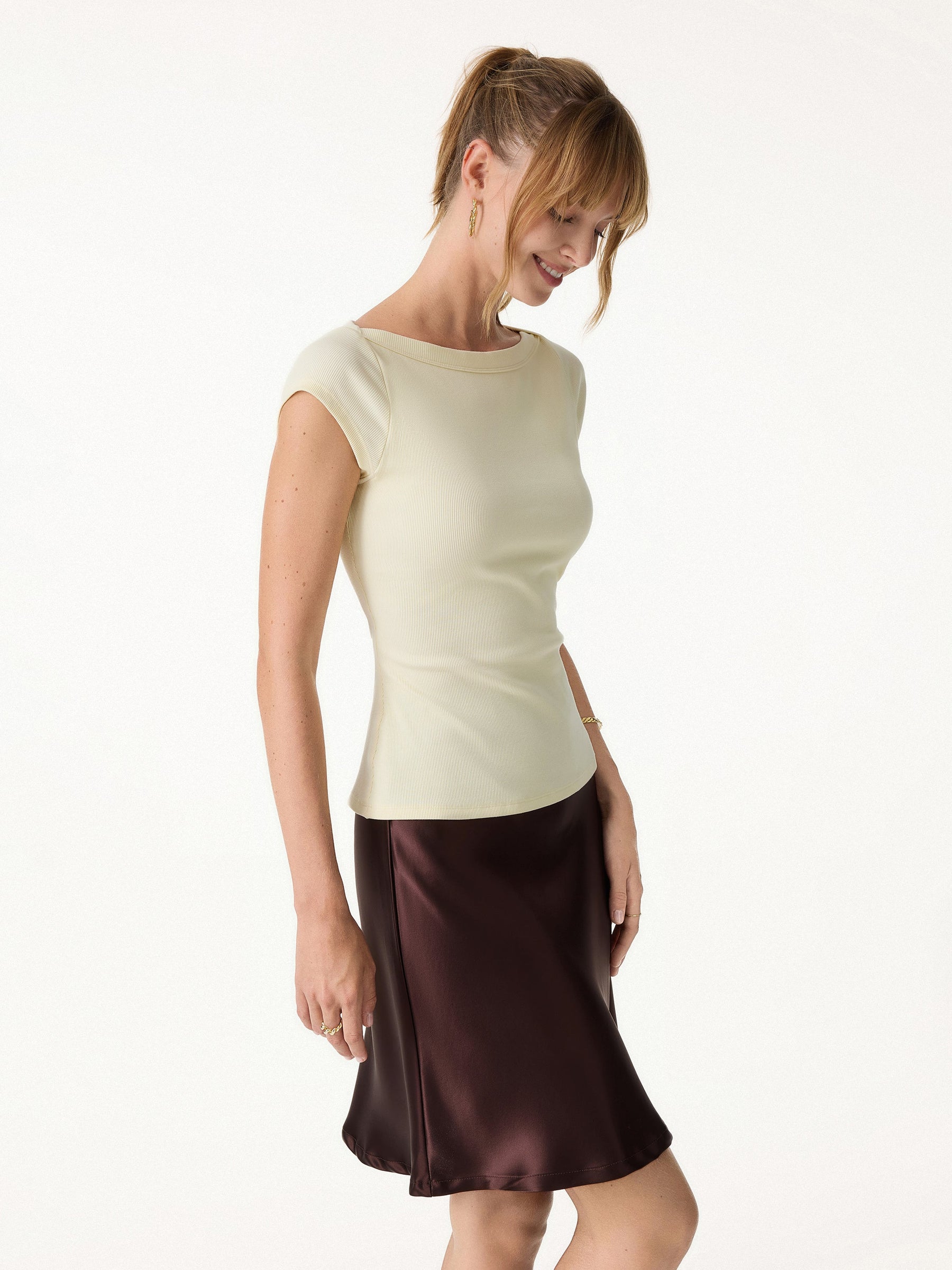 Plantive Boatneck Cap Sleeve Bra Top
