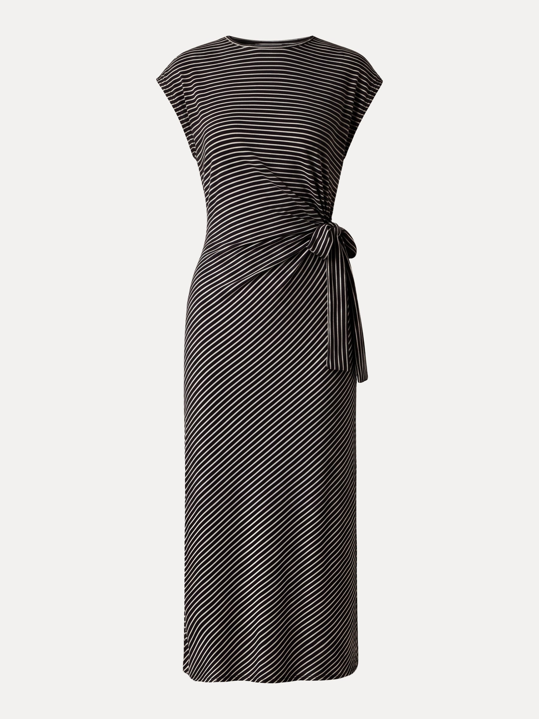 Striped Relaxed Midi Dress with Self-Tie