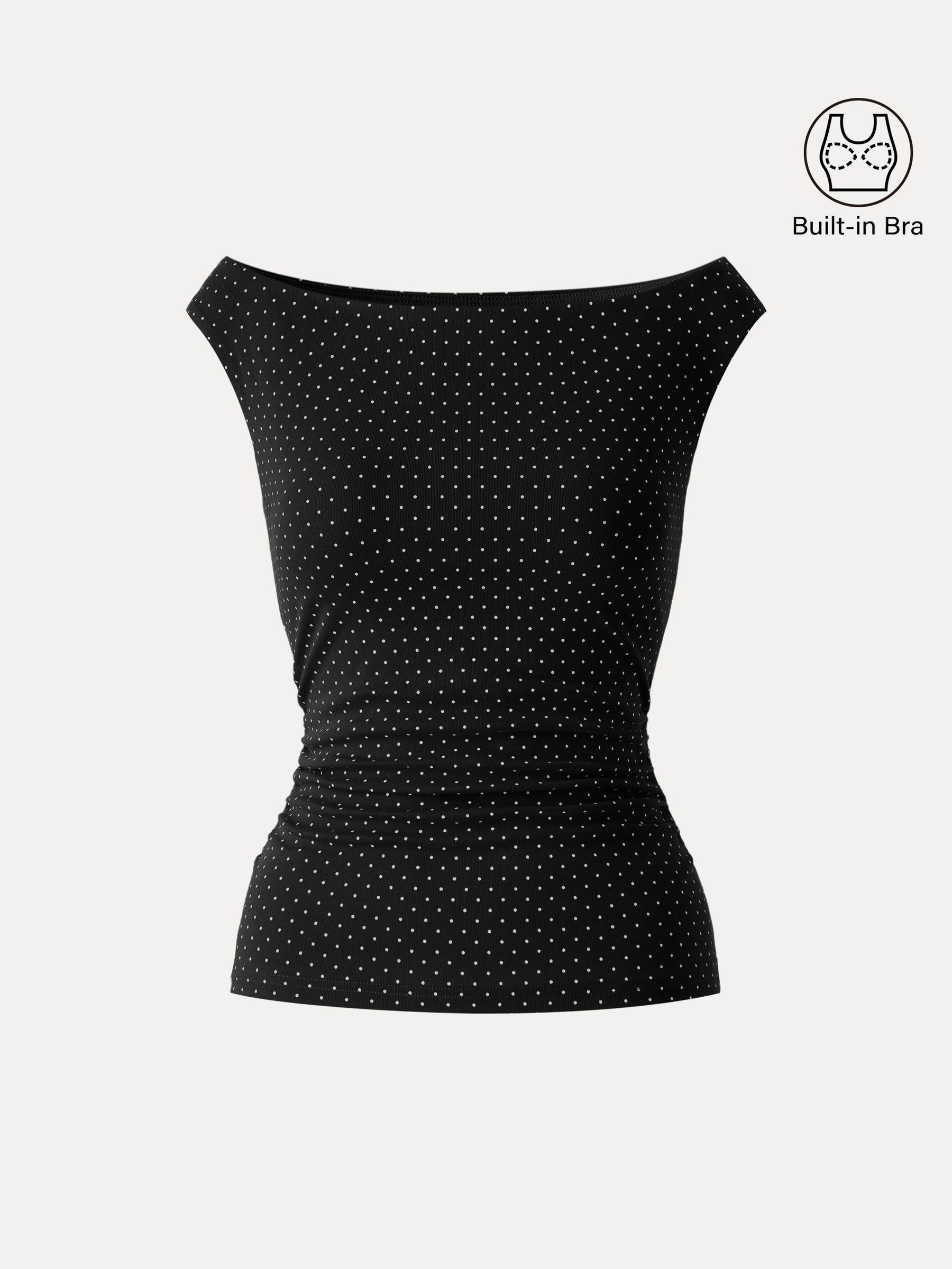 Stretch Cotton Polka Dot Boatneck Ruched Bra Top Limited Edition