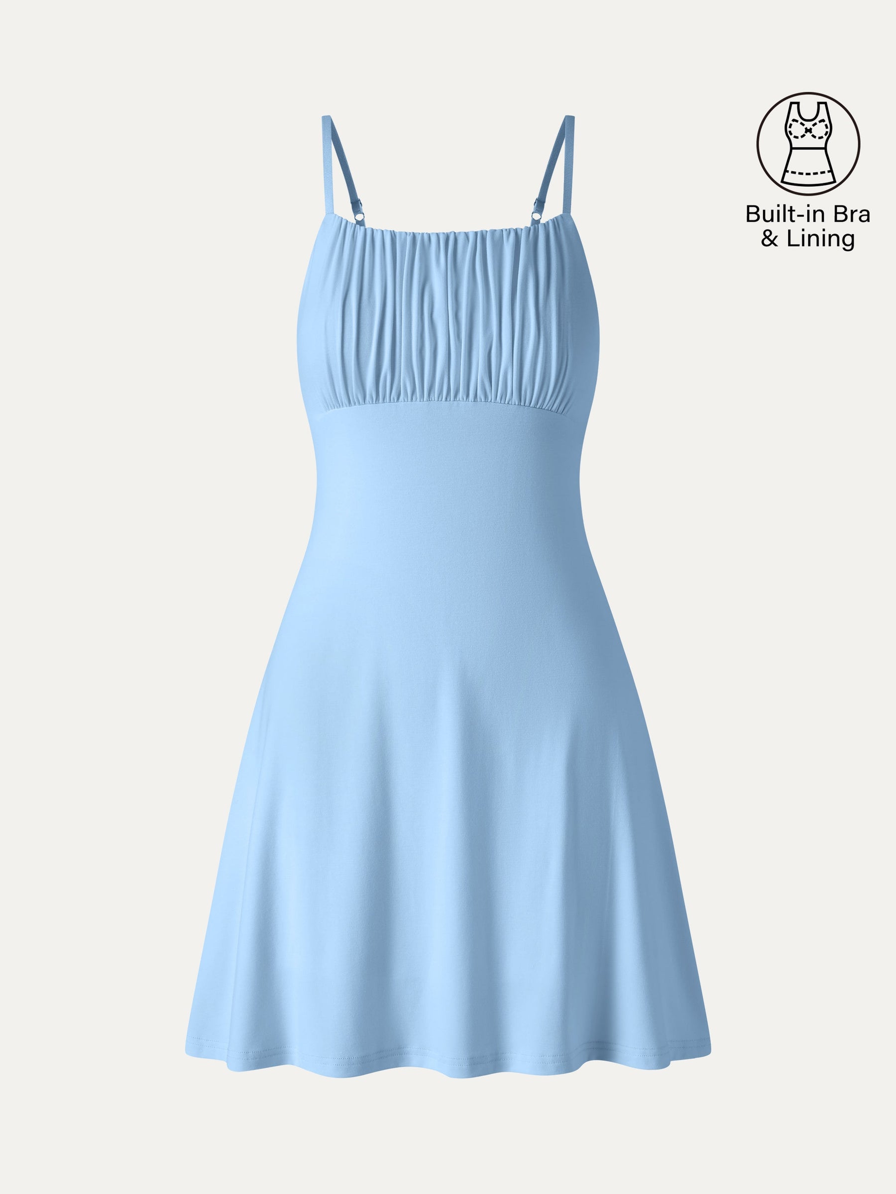 Matte Smooth Square Neck Ruched Spaghetti Mini Bra Dress