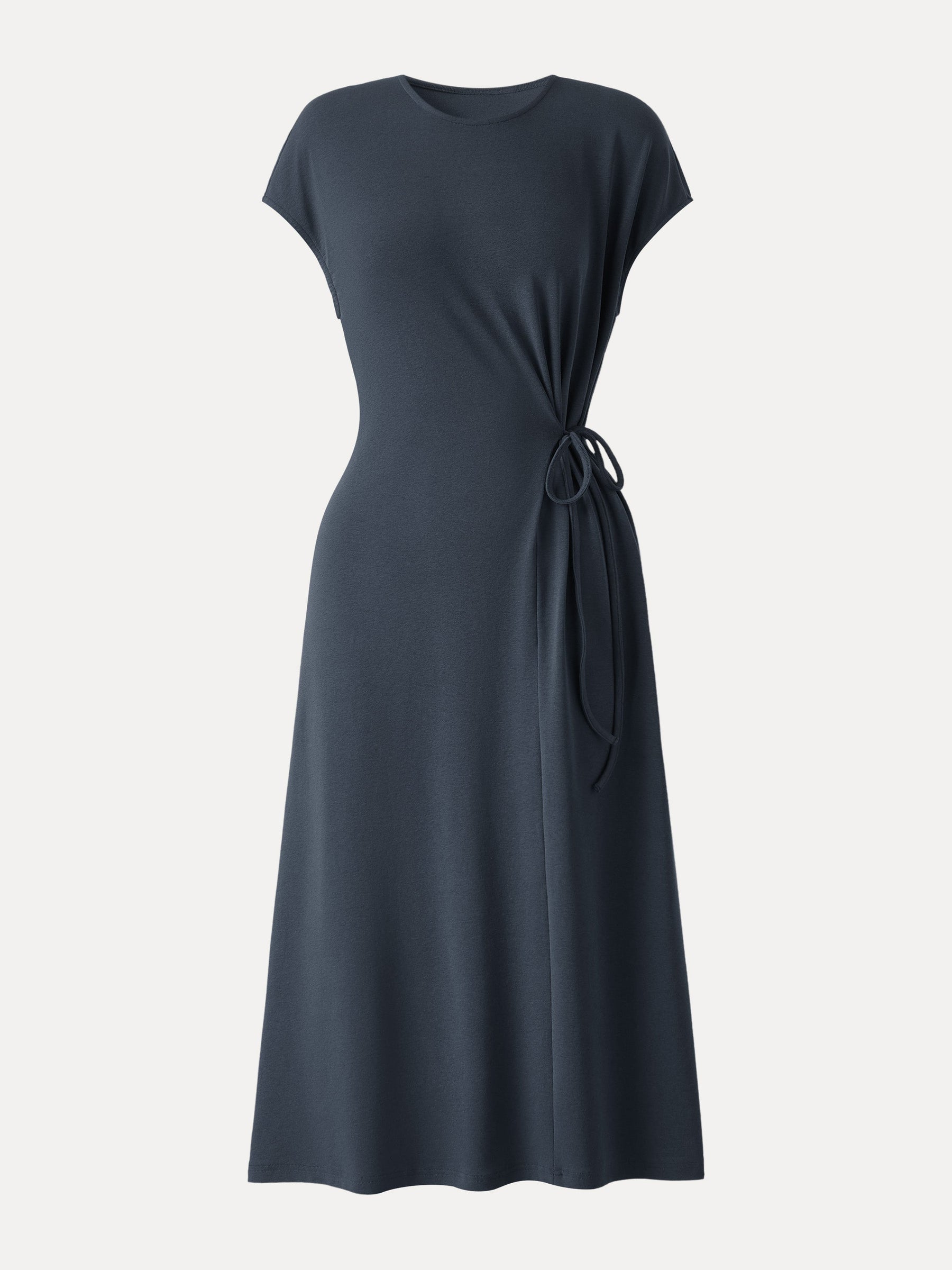 Cotton Lyocell Easy Airy Midi Dress with Self-Tie