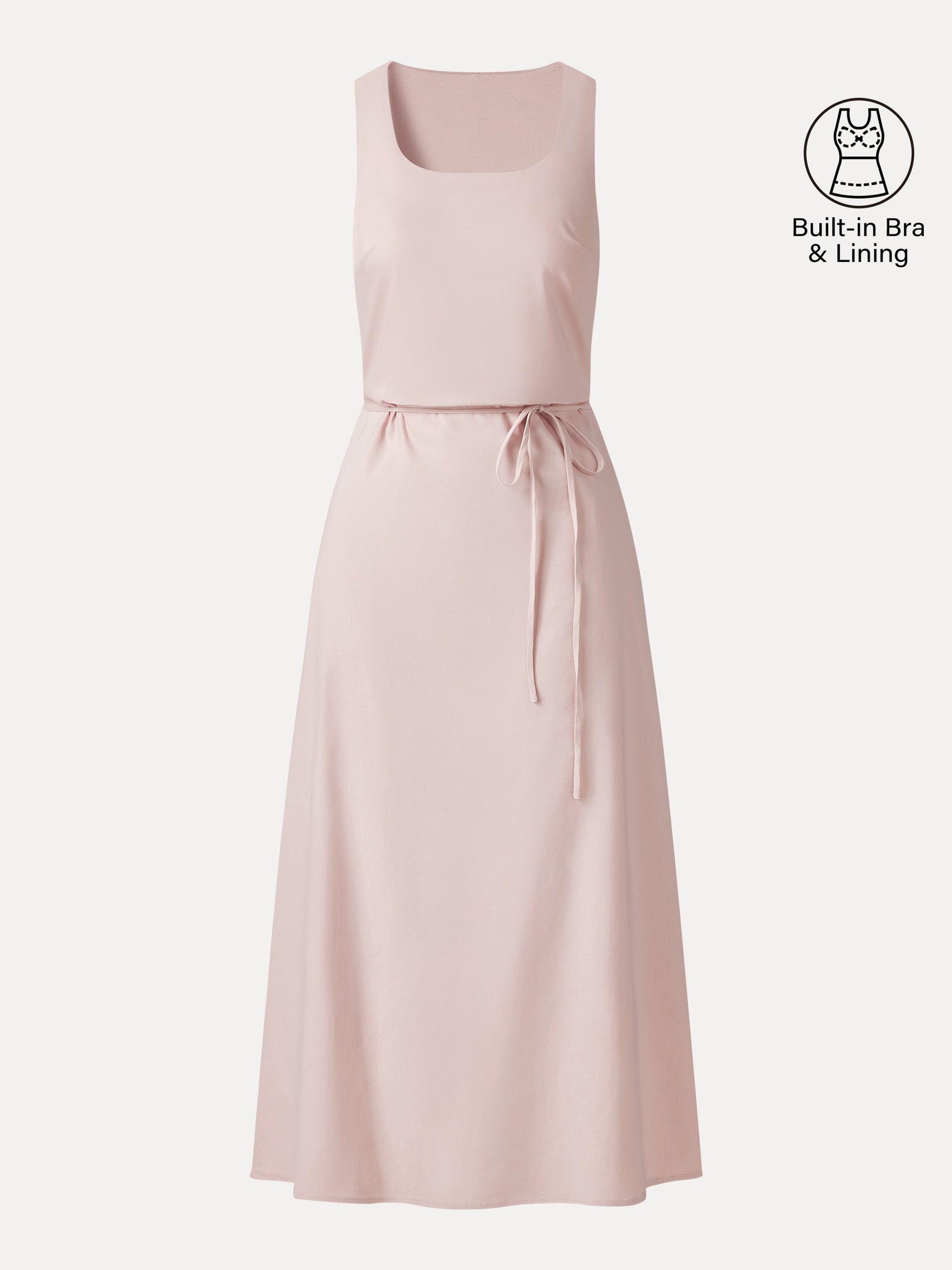Linen Blend U-Neck Maxi Dress with Pockets