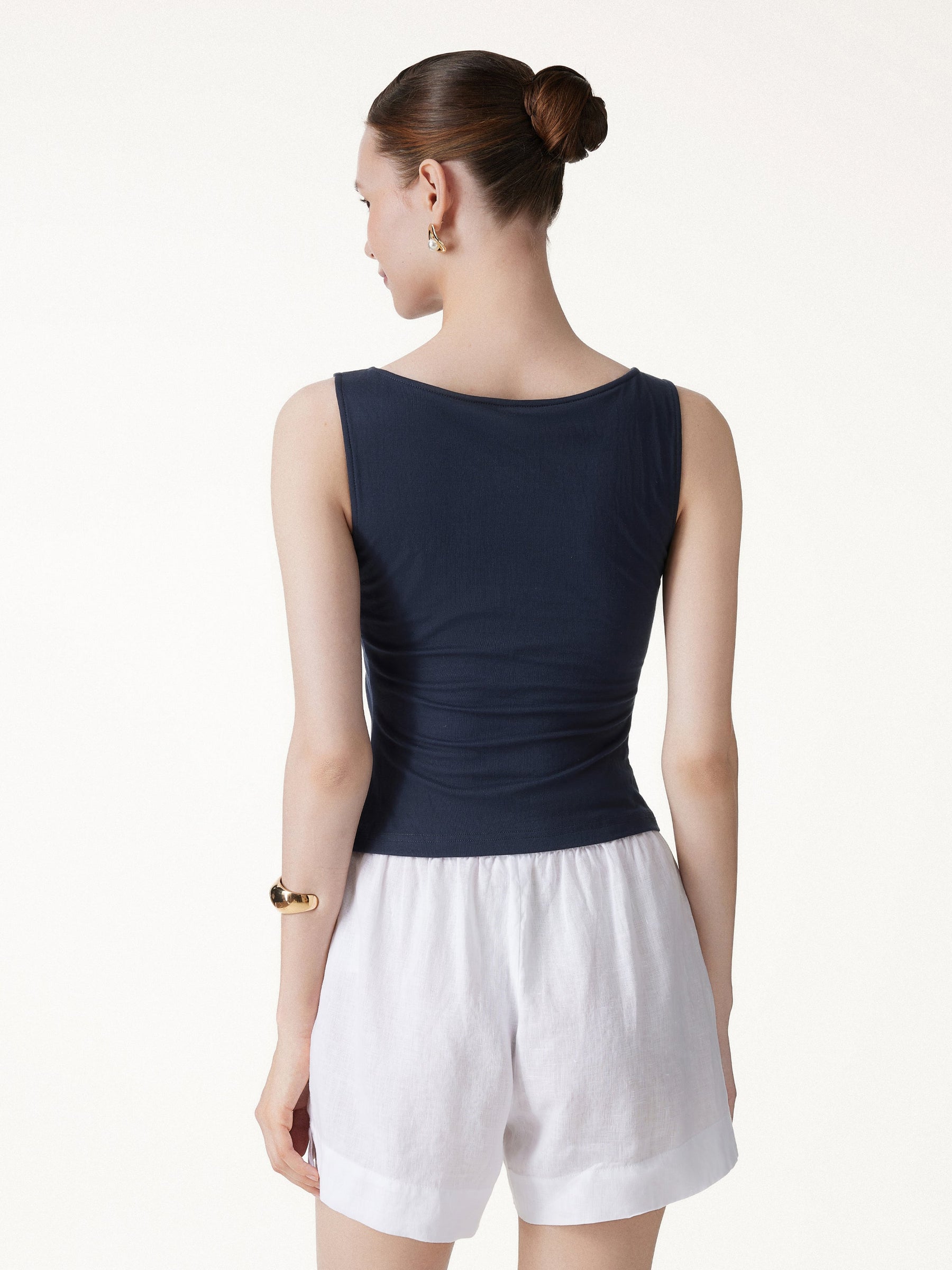 Cotton-Linen Boatneck Cropped Bra Top