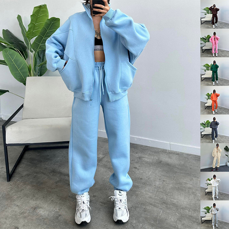 Women's Tracksuit Set - Zip Cardigan & Drawstring Trousers with Pockets