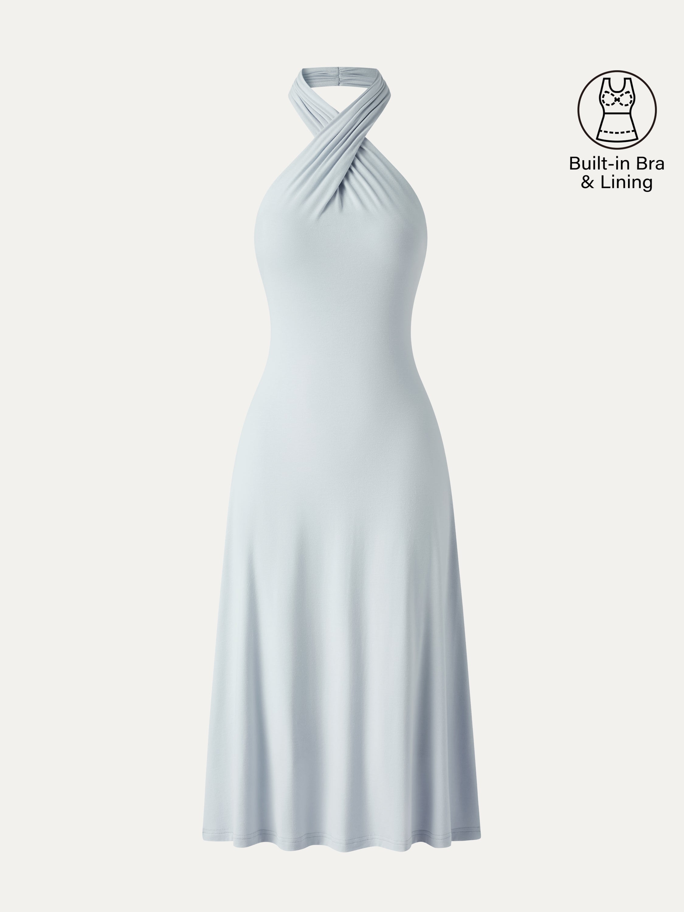 CoolTouch Criss-Cross Halter Open-Back Midi Bra Dress