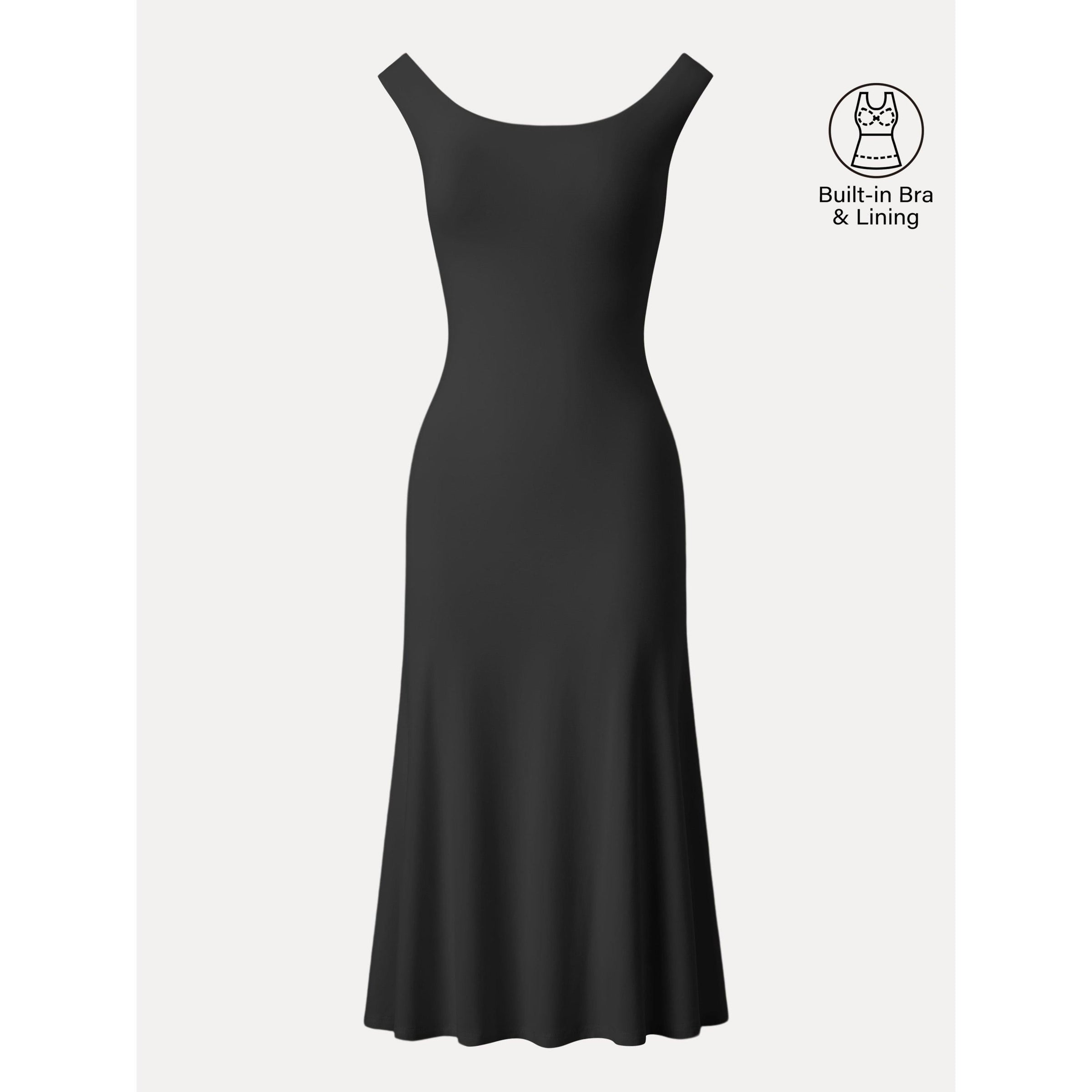 Scoop Neck Midi Low Back Bra Dress