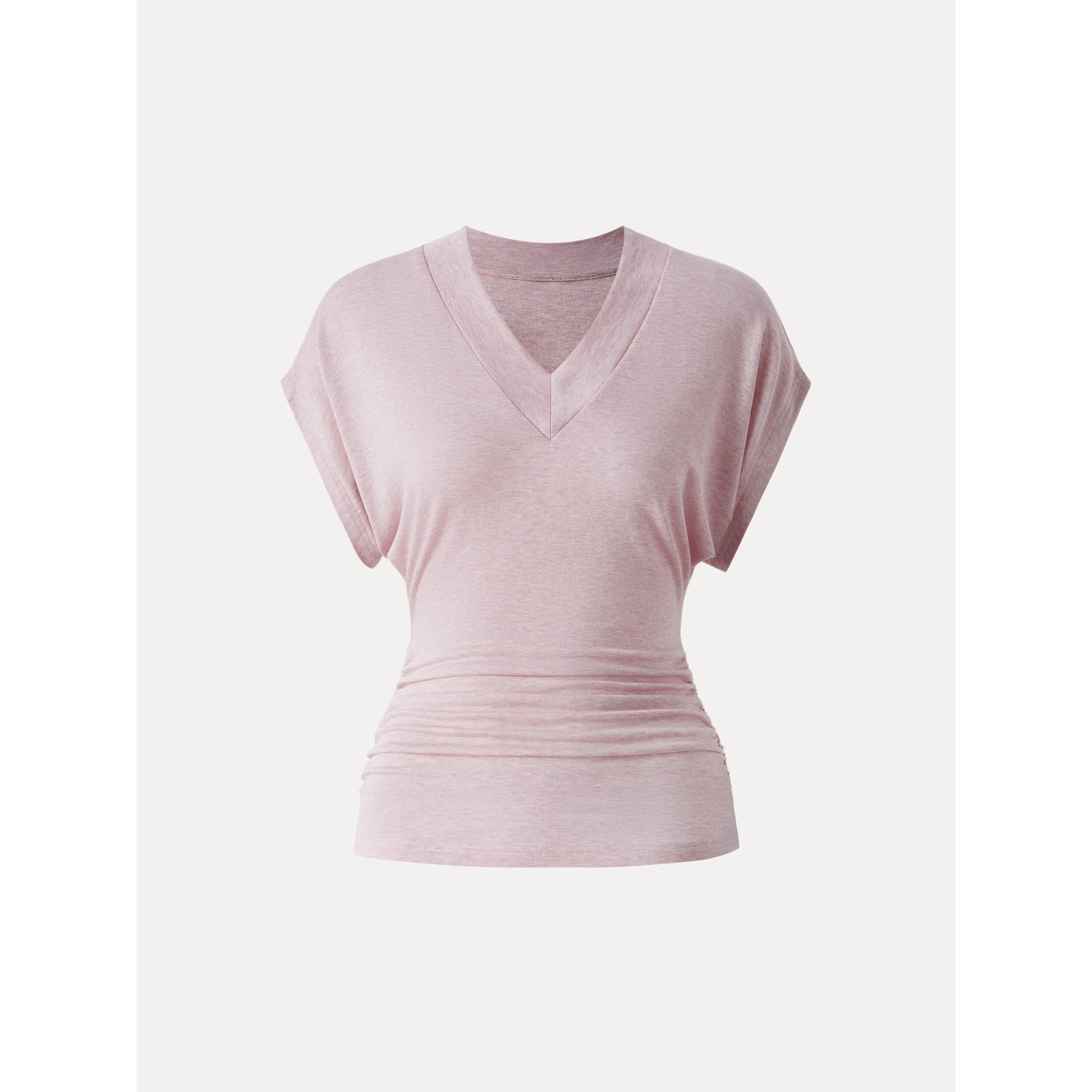 Semi-sheer Lyocell Cashmere Blend V-neck Short Sleeve Side Ruched Tee