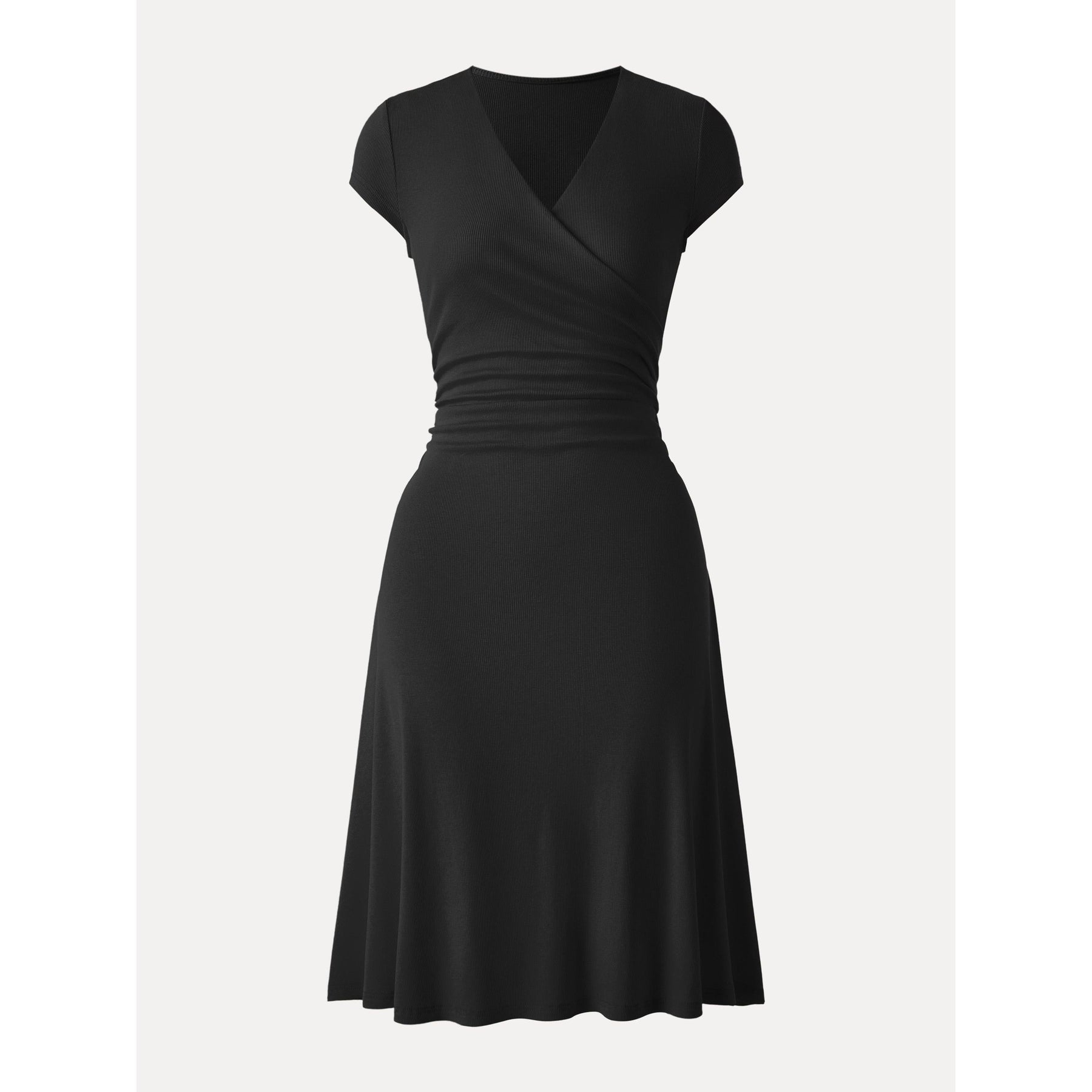 Stretch Cotton Surplice V-neck Cap Sleeve Midi Dress