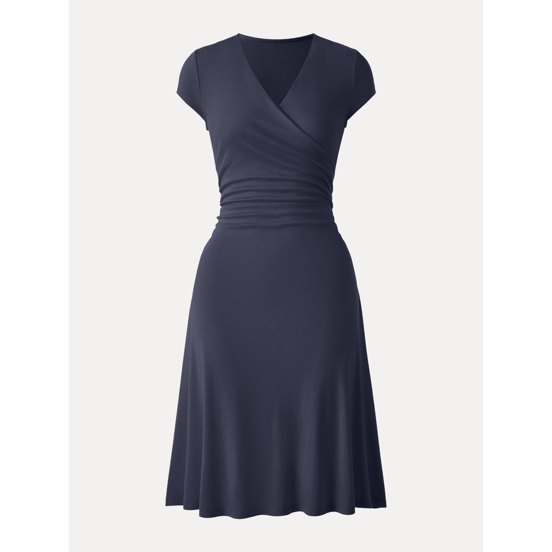 Stretch Cotton Surplice V-neck Cap Sleeve Midi Dress