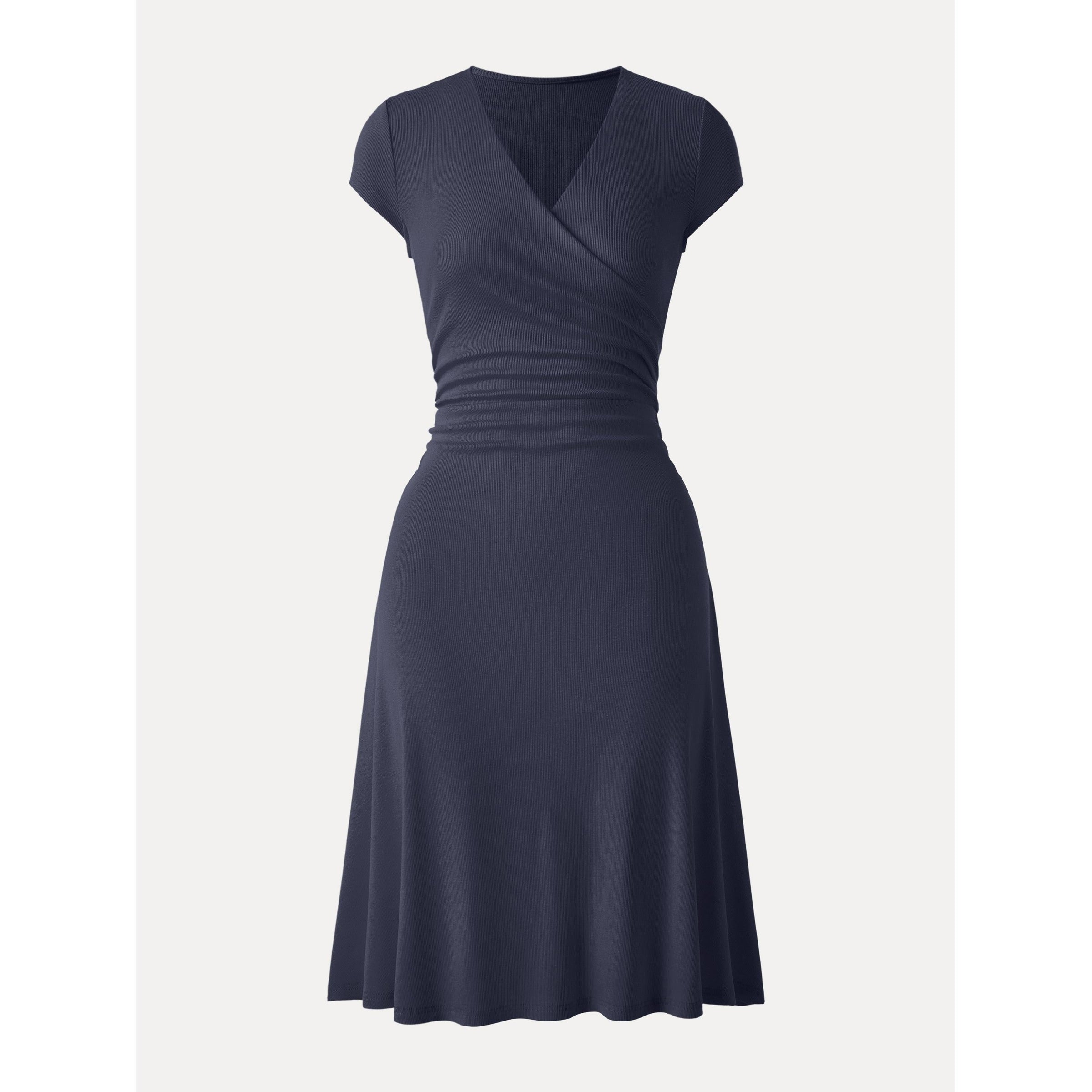 Stretch Cotton Surplice V-neck Cap Sleeve Midi Dress