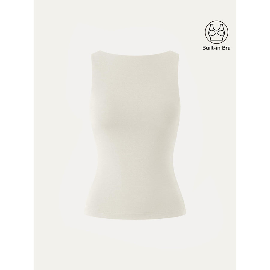 Stretch Cotton Boatneck Bra Tank