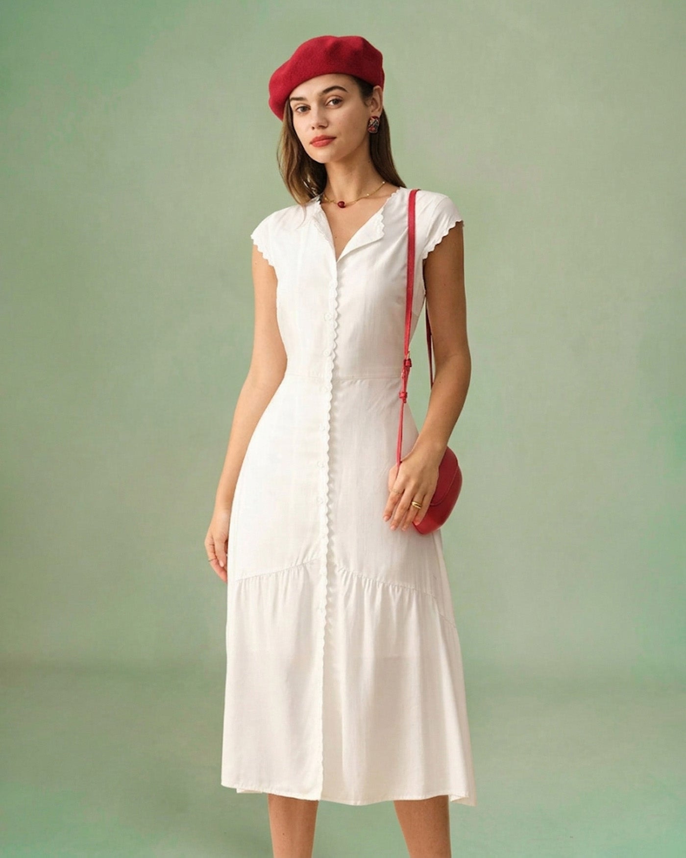 The Solid Color Lapel Midi Dress