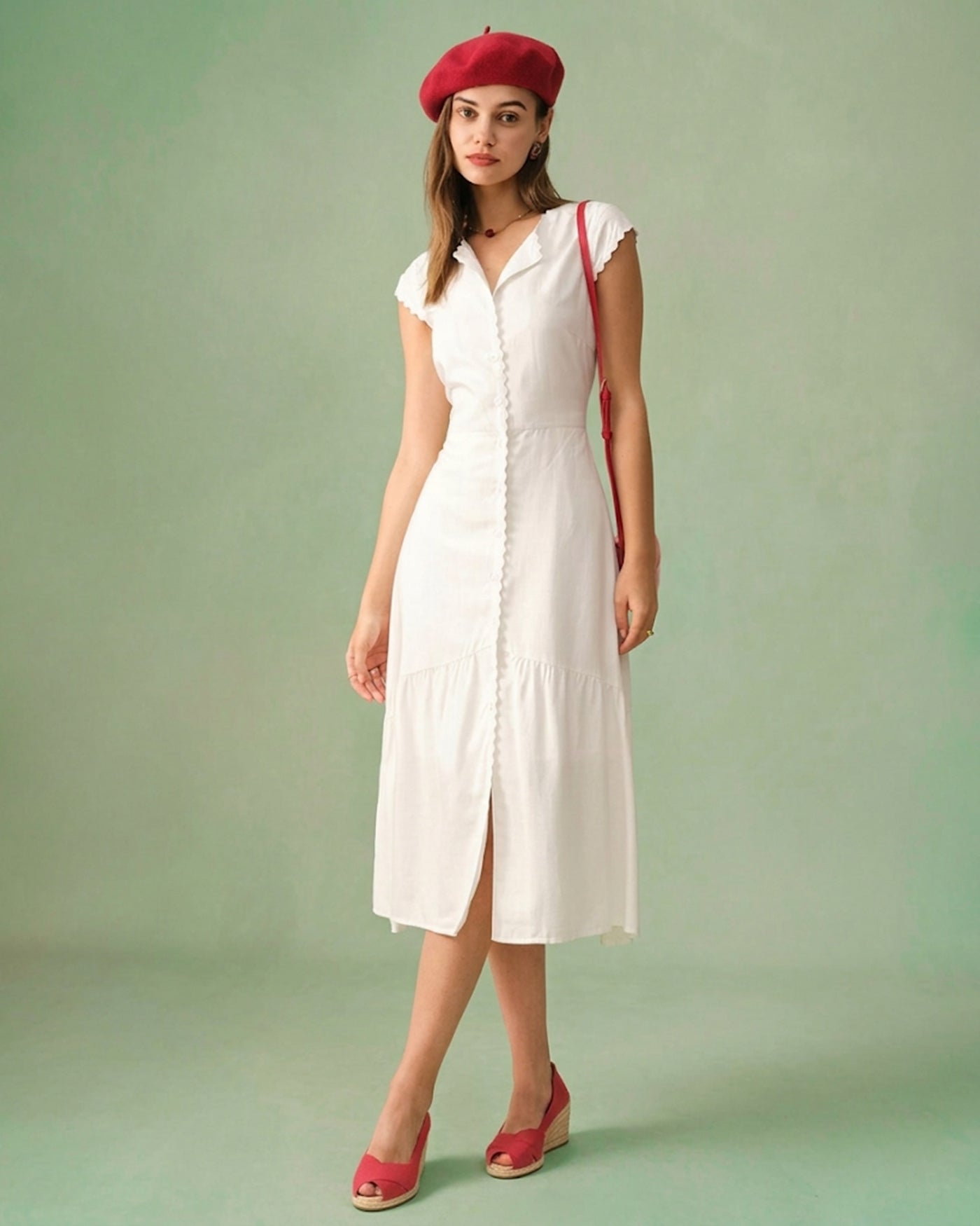 The Solid Color Lapel Midi Dress