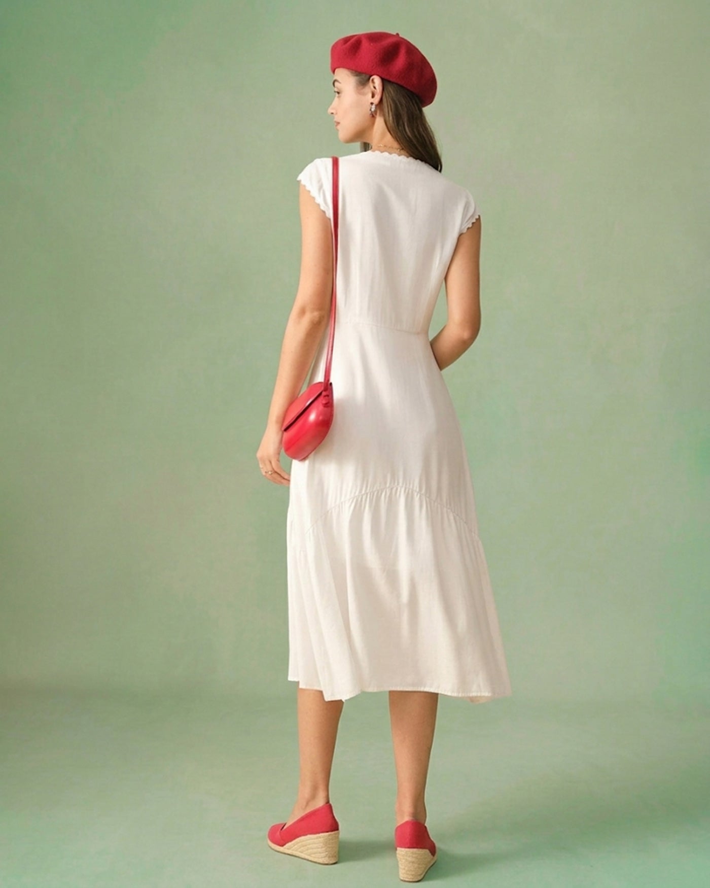 The Solid Color Lapel Midi Dress
