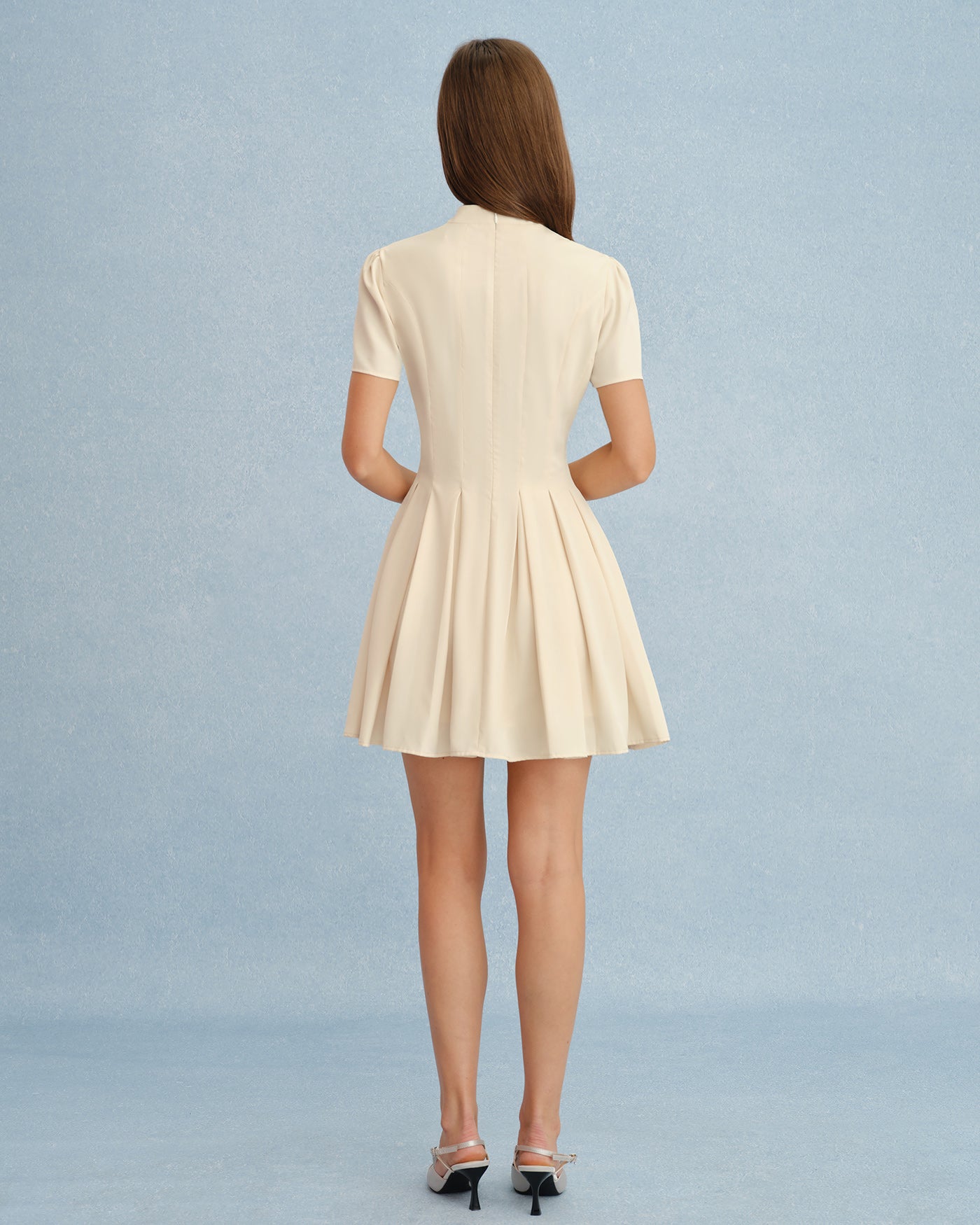 Apricot Mandarin Collar Cut Out Mini Dress