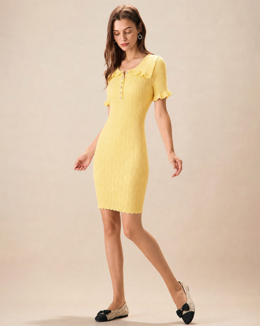 Yellow Textured Tunic Mini Sweater Dress
