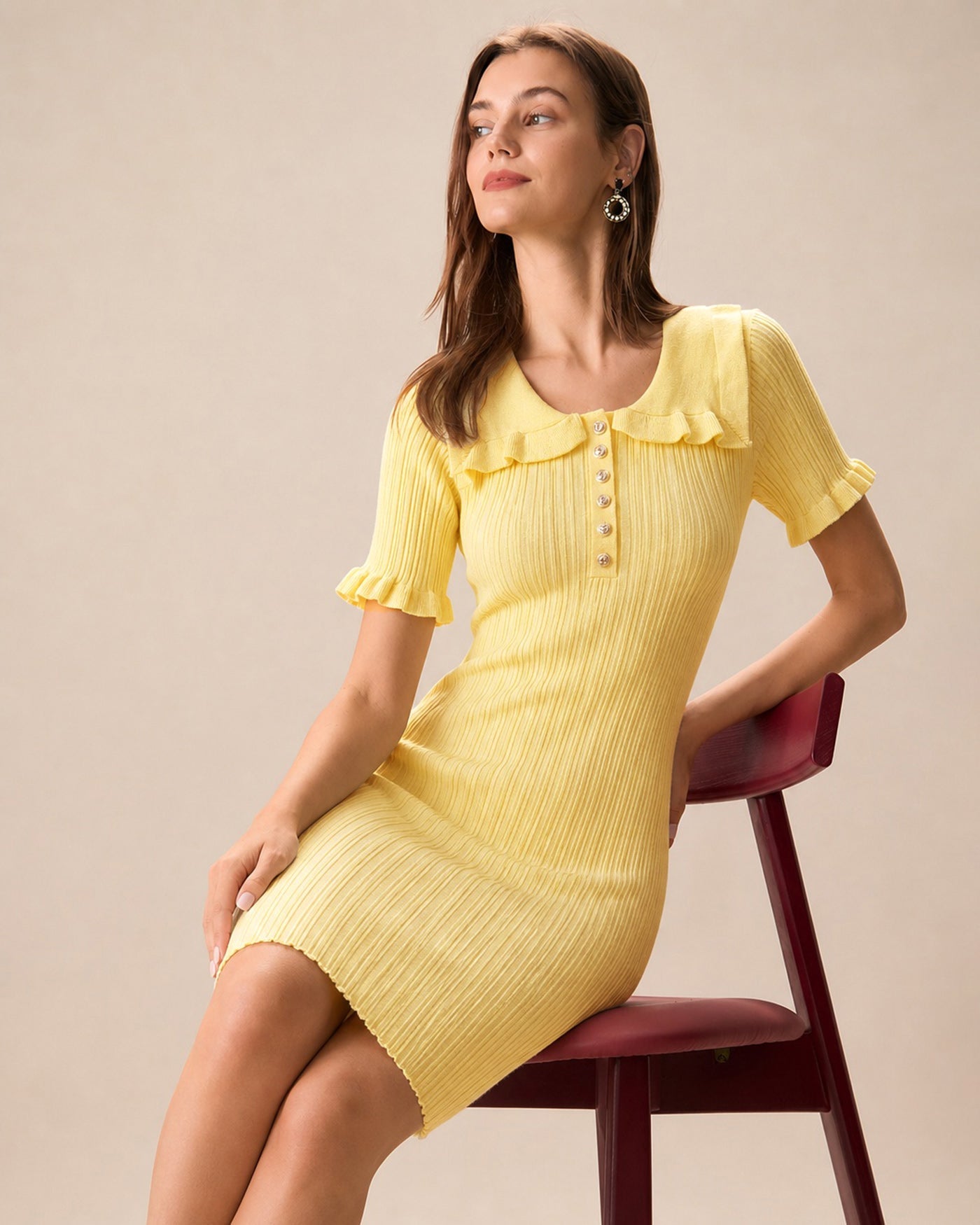 Yellow Textured Tunic Mini Sweater Dress