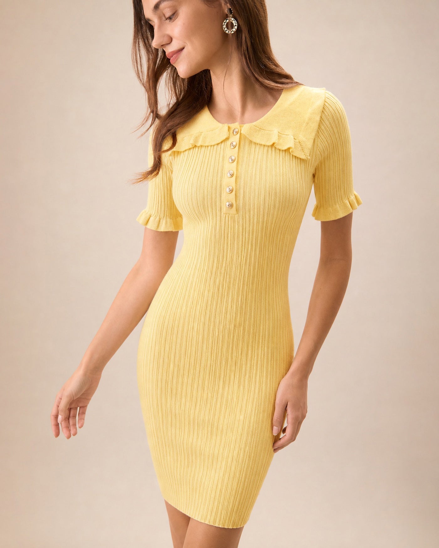 Yellow Textured Tunic Mini Sweater Dress