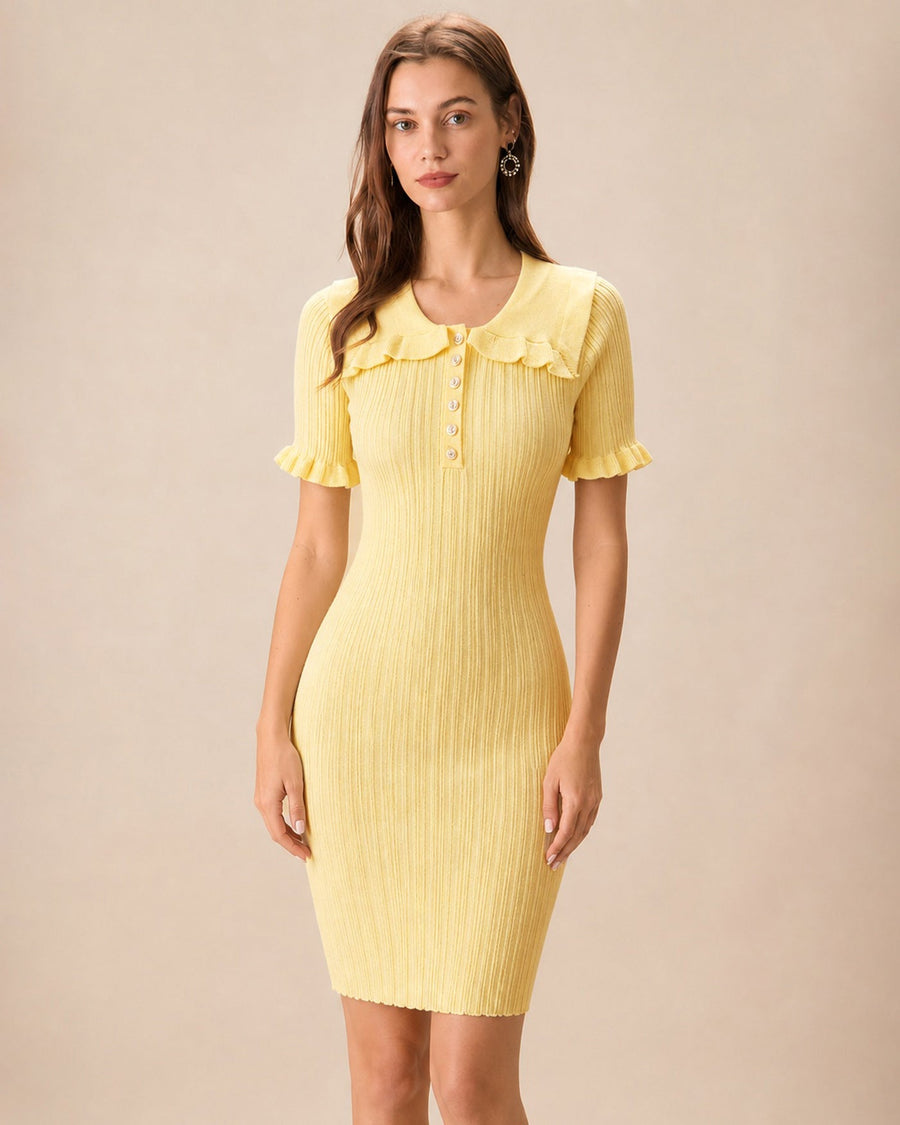 Yellow Textured Tunic Mini Sweater Dress