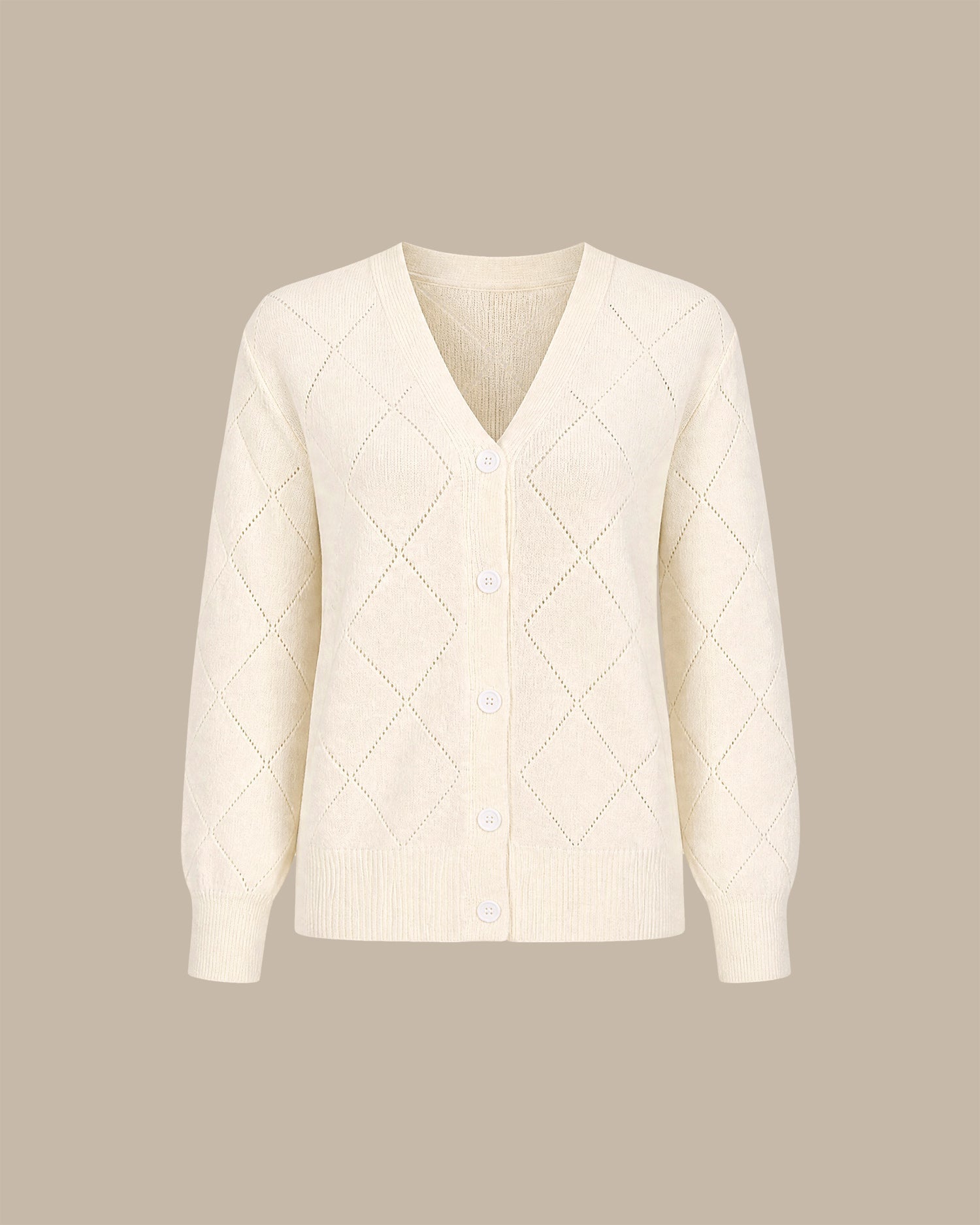 Apricot Solid V Neck Button Knit Cardigan