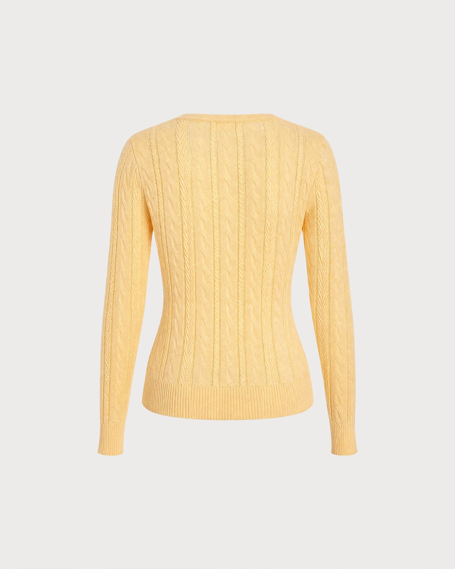 Yellow Round Neck Textured Knit Sweater
