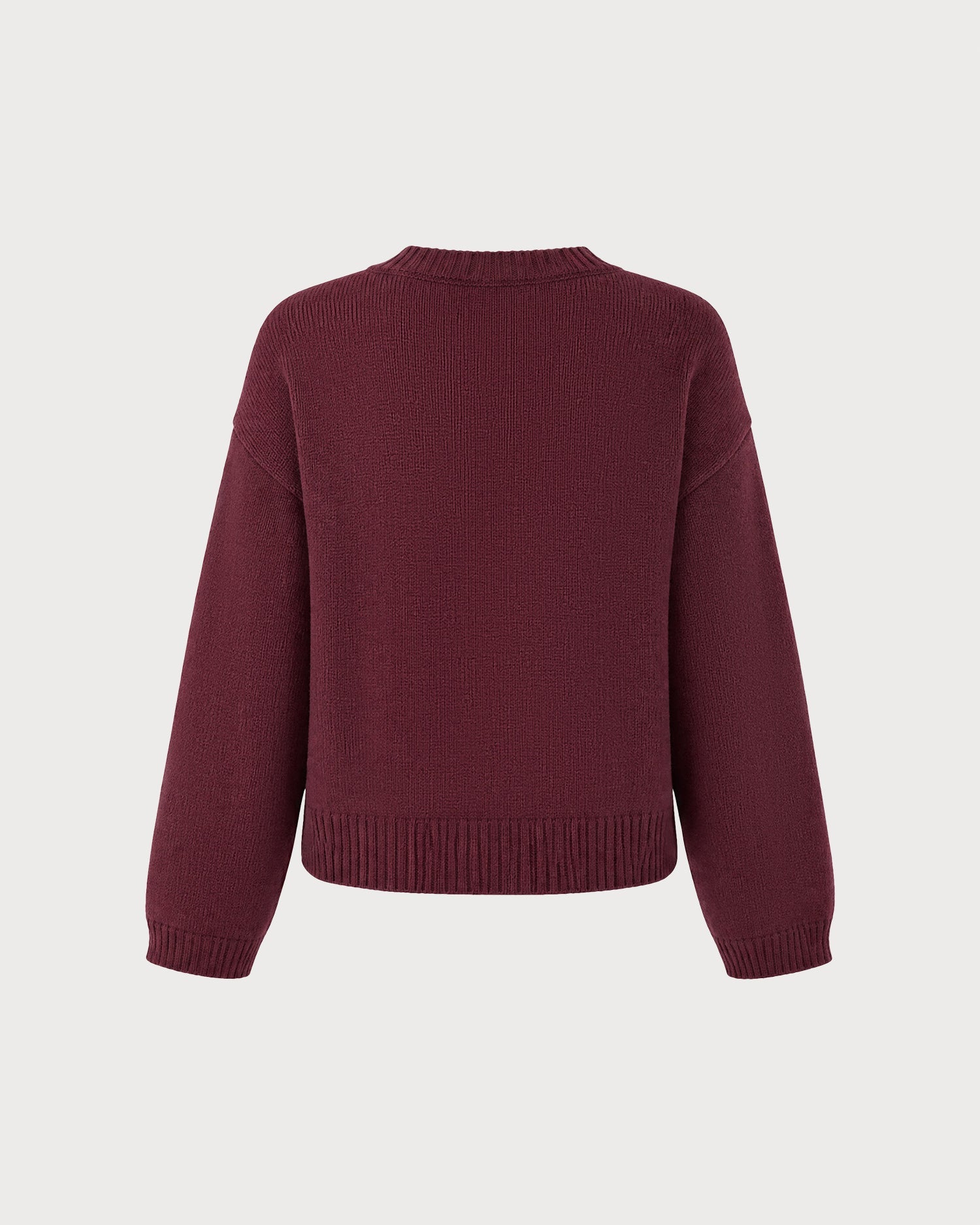 Wine Red Round Neck Button Knit Cardigan