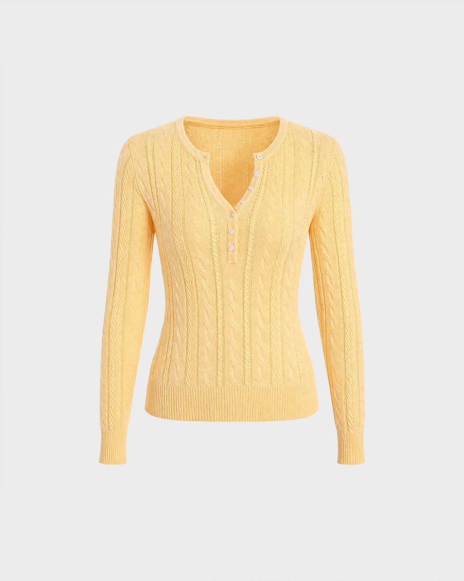 Yellow Round Neck Textured Knit Sweater