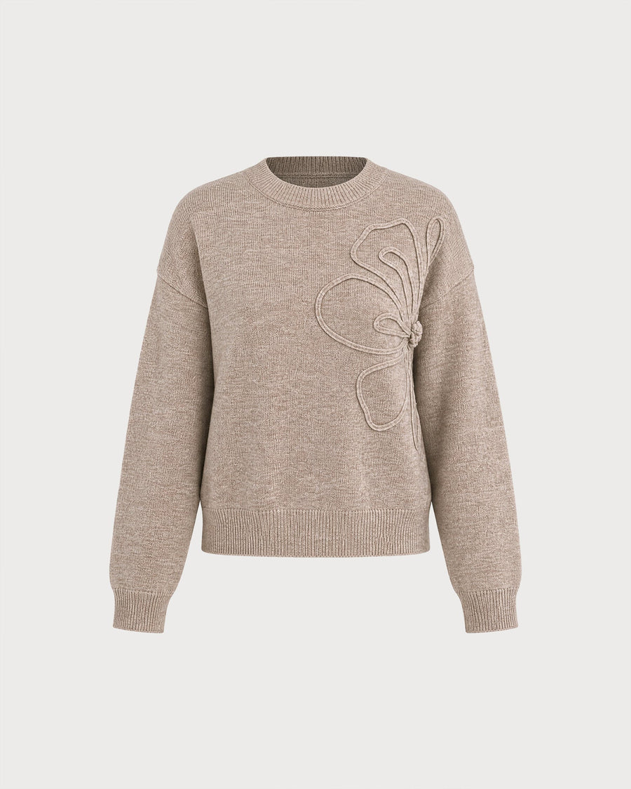 Khaki Round Neck Knit Sweater