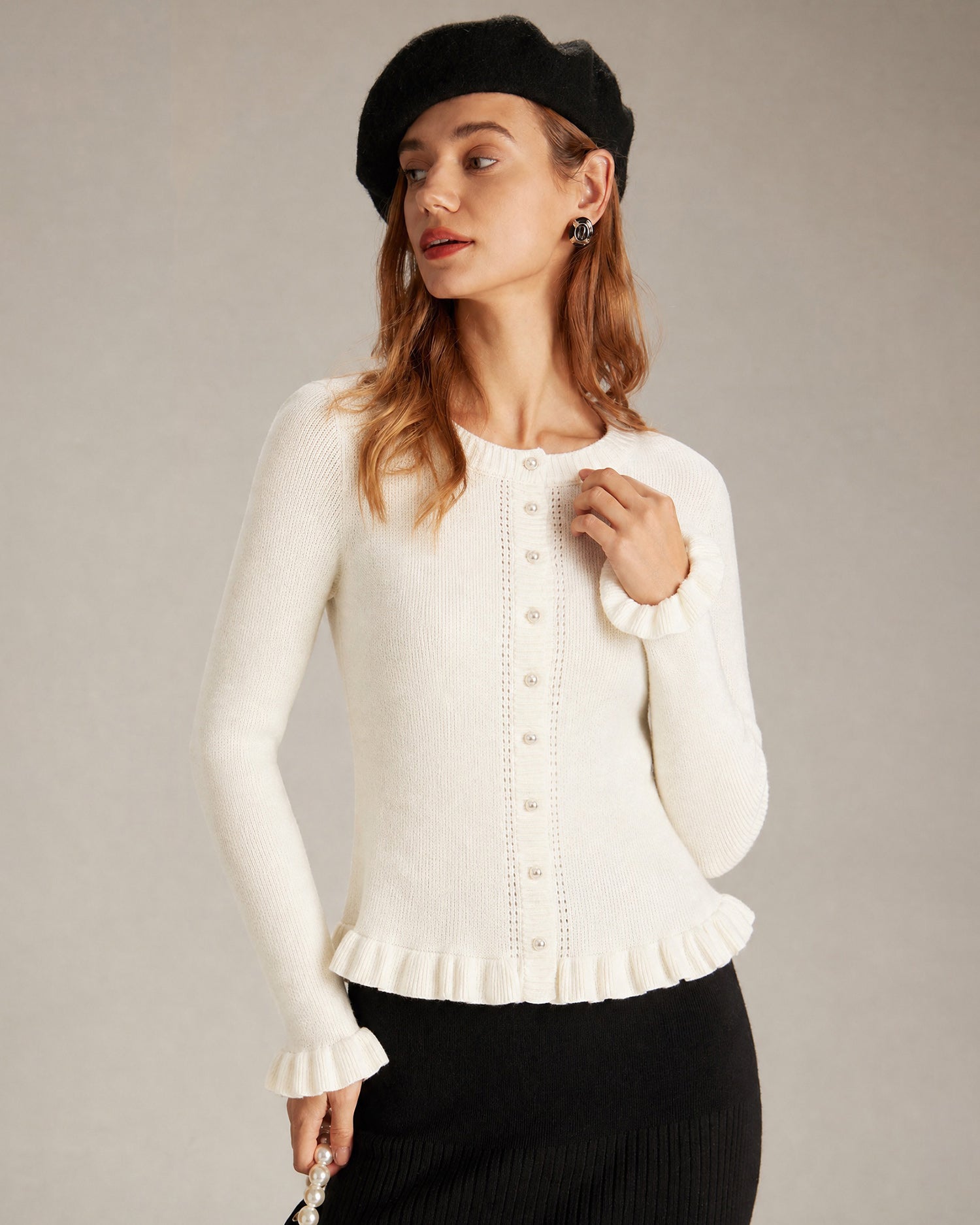 Off White Single Breasted Knit Cardigan