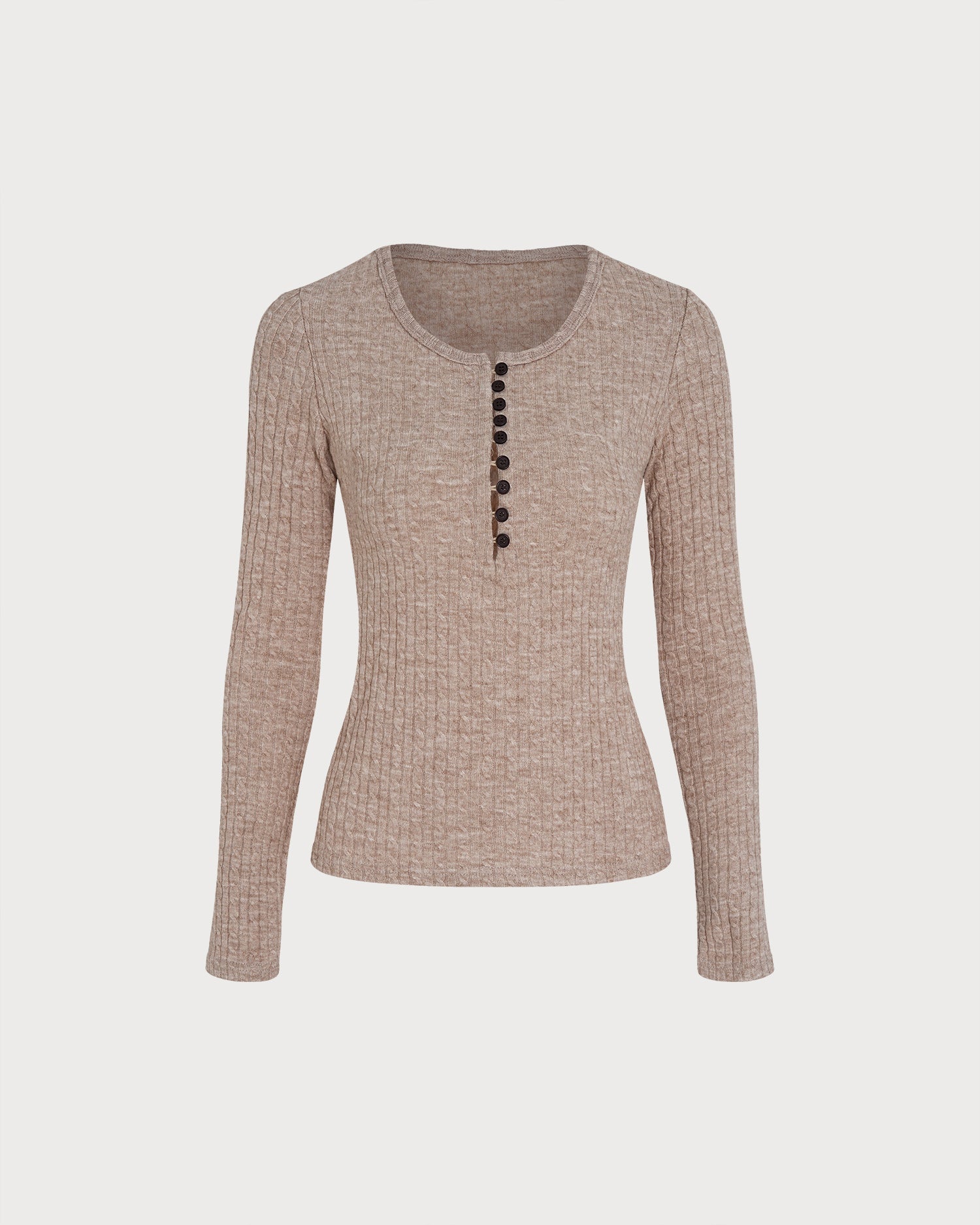 Camel V Neck Button Knit Sweater