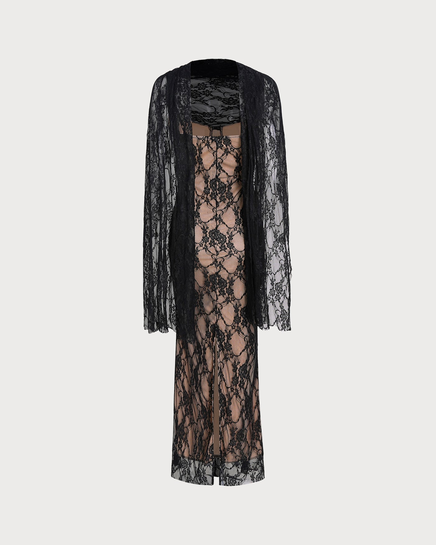 Black Lace Splicing Slip Maxi Dress