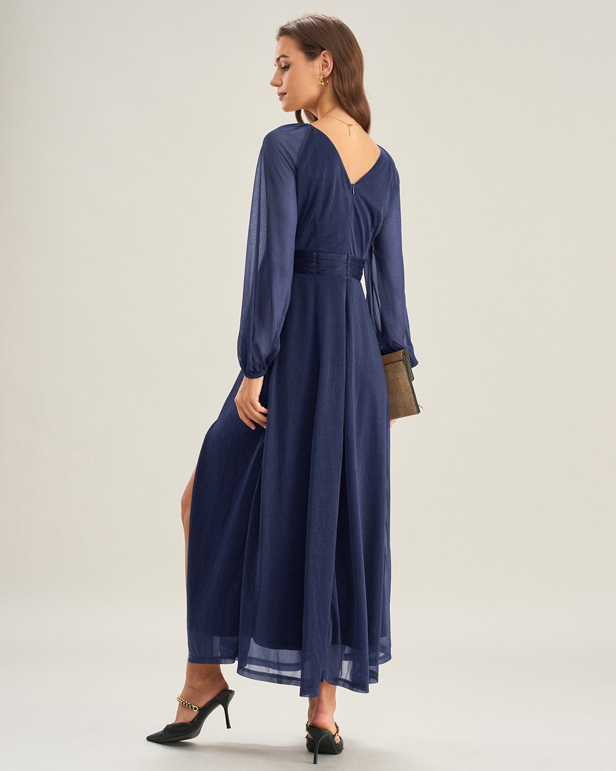 Blue V Neck A-Line Maxi Dress