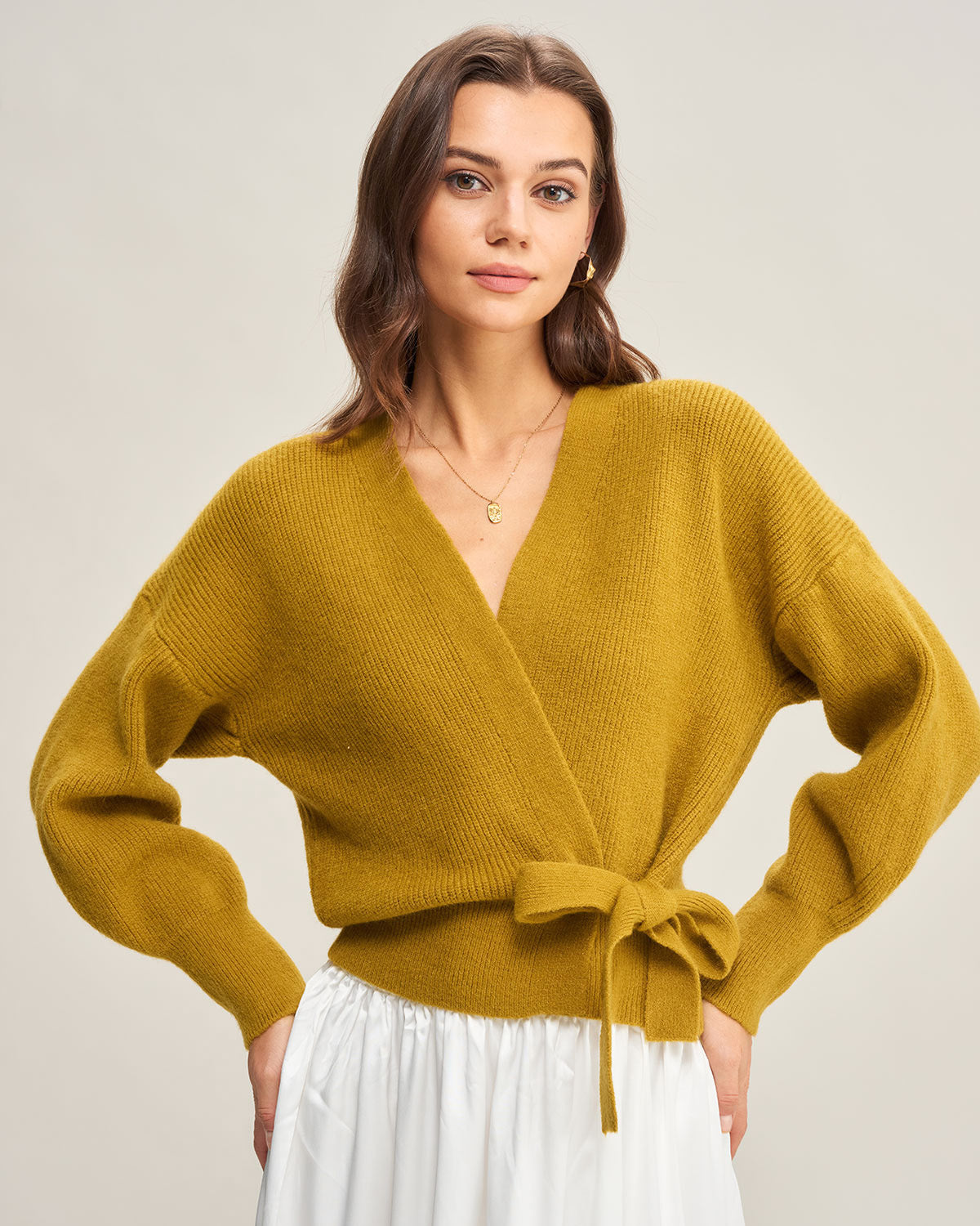 Ginger V Neck Drawstring Knit Cardigan