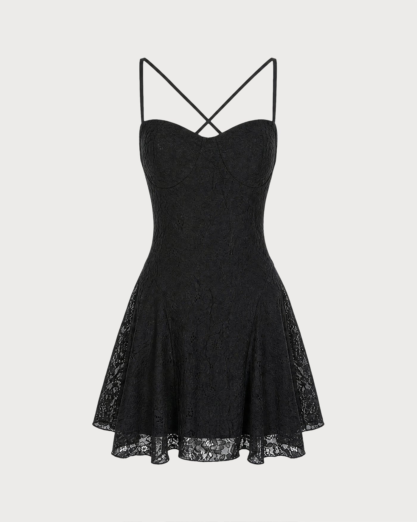 Black Sweetheart Neck Lace Mini Dress