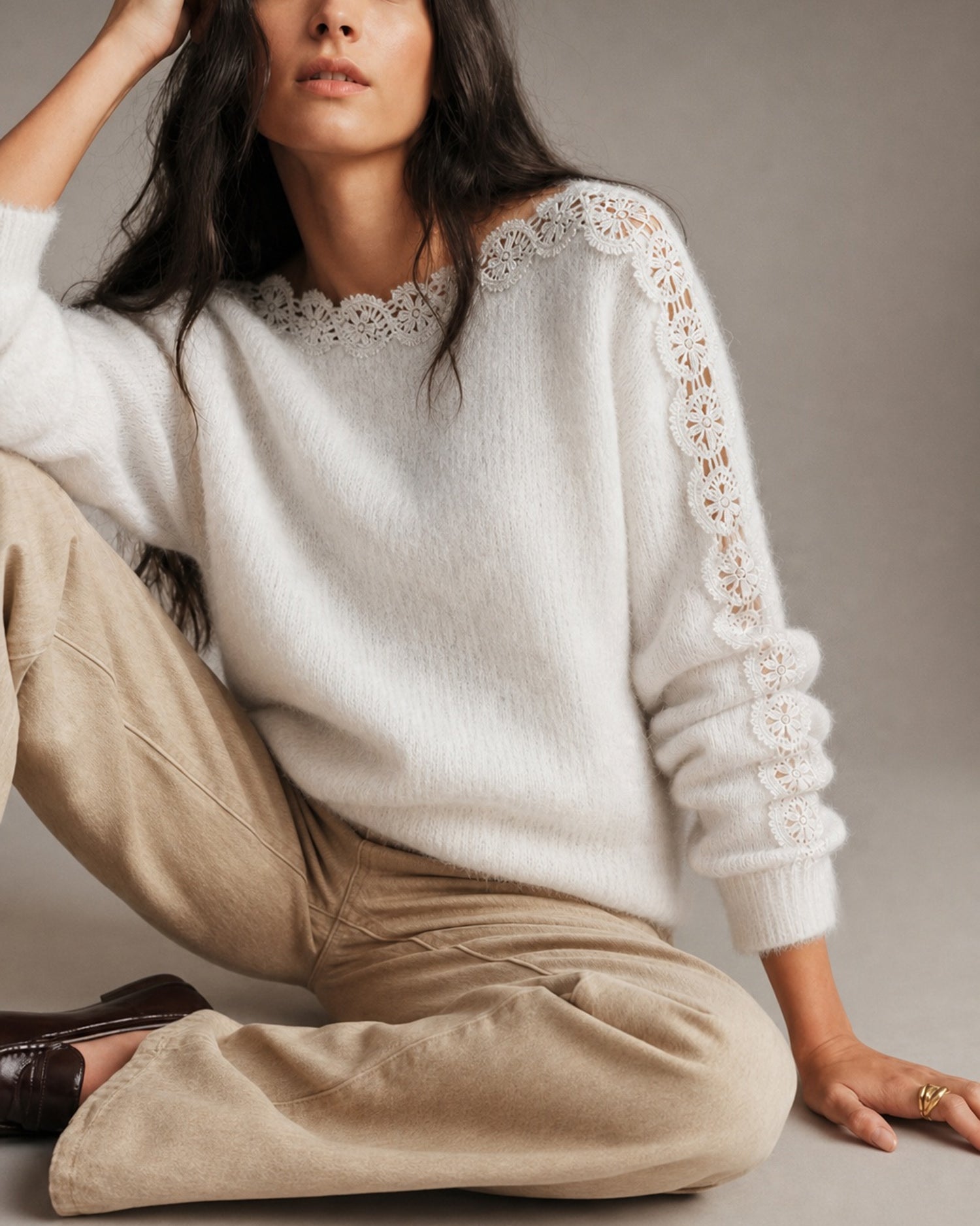 White Boat Neck Cut Out Sweater