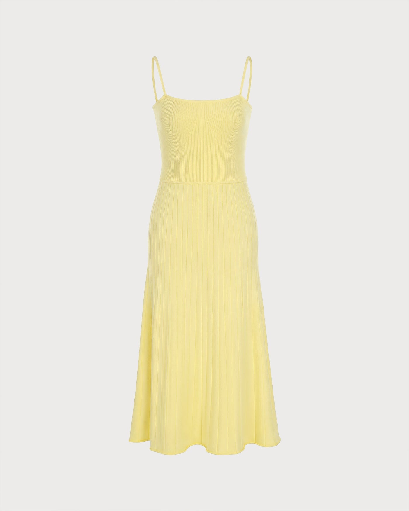 Yellow Textured Slip Sweater Midi Dress