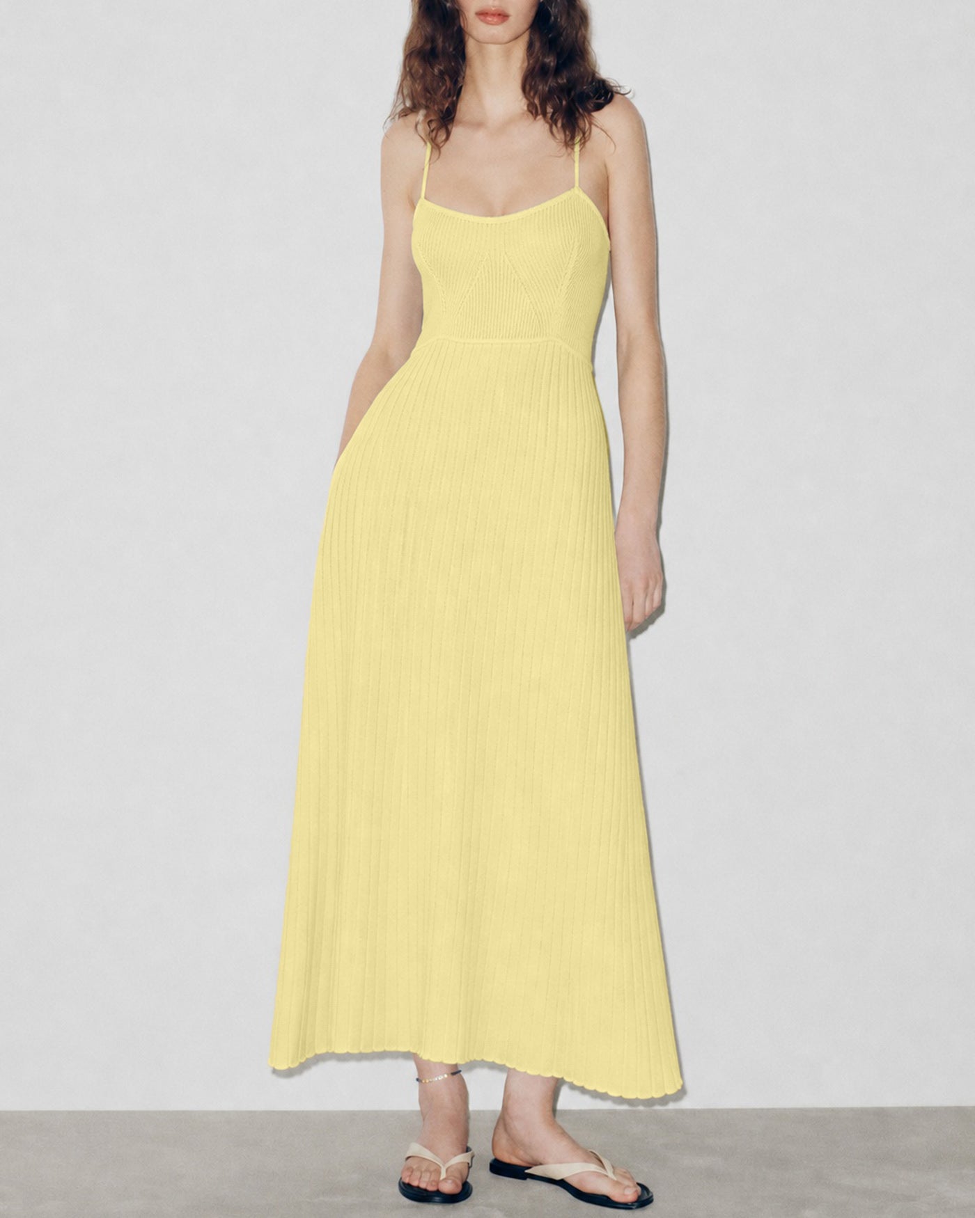 Yellow Textured Slip Sweater Midi Dress