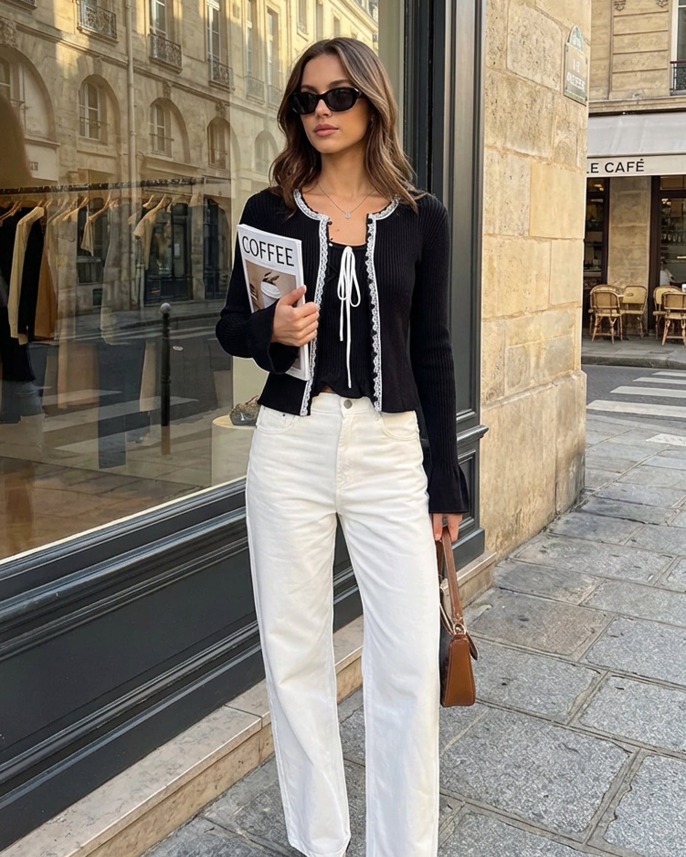 Black Contrasting Bell Sleeve Knit Cardigan