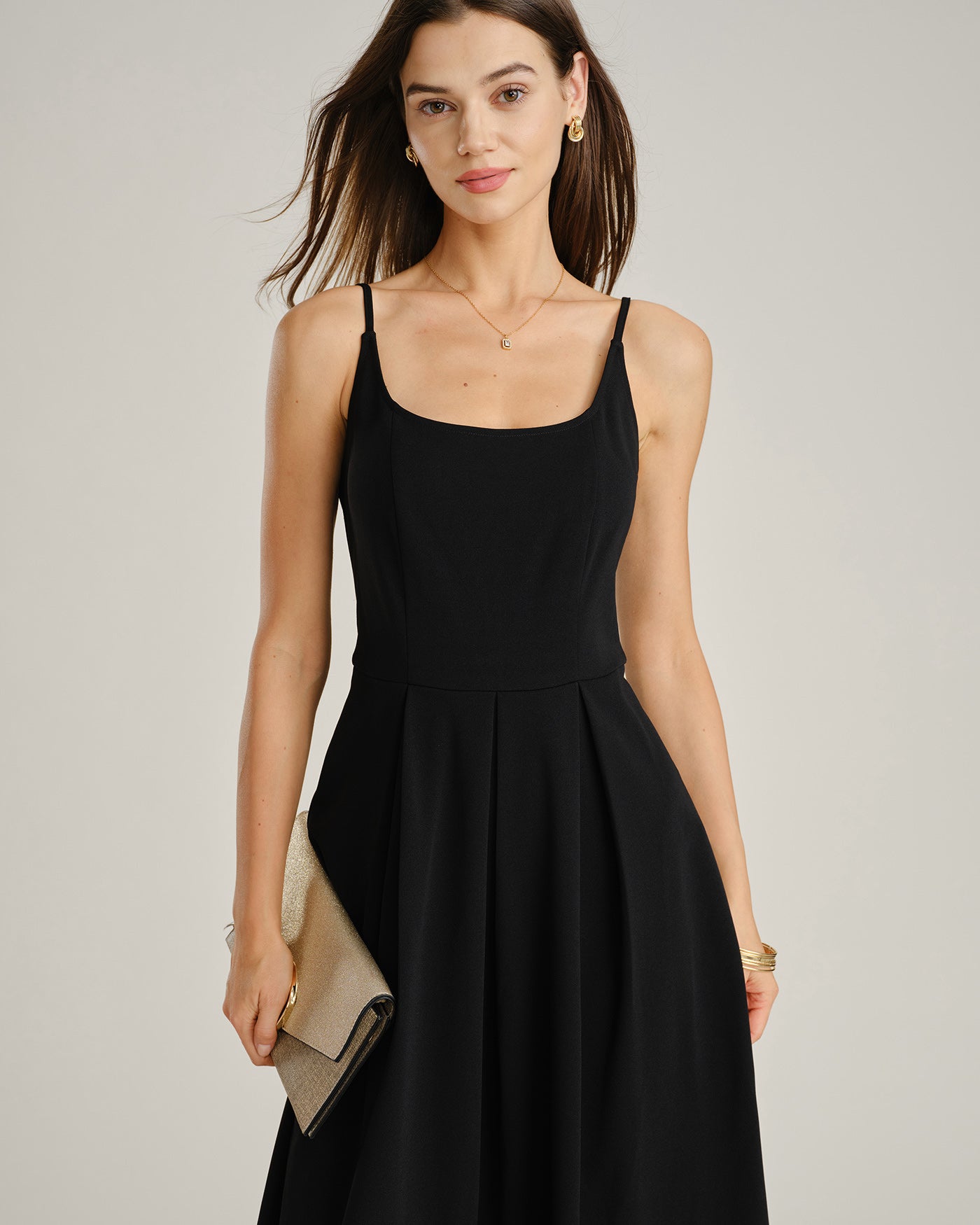 Black Ruched Slip A-Line Maxi Dress