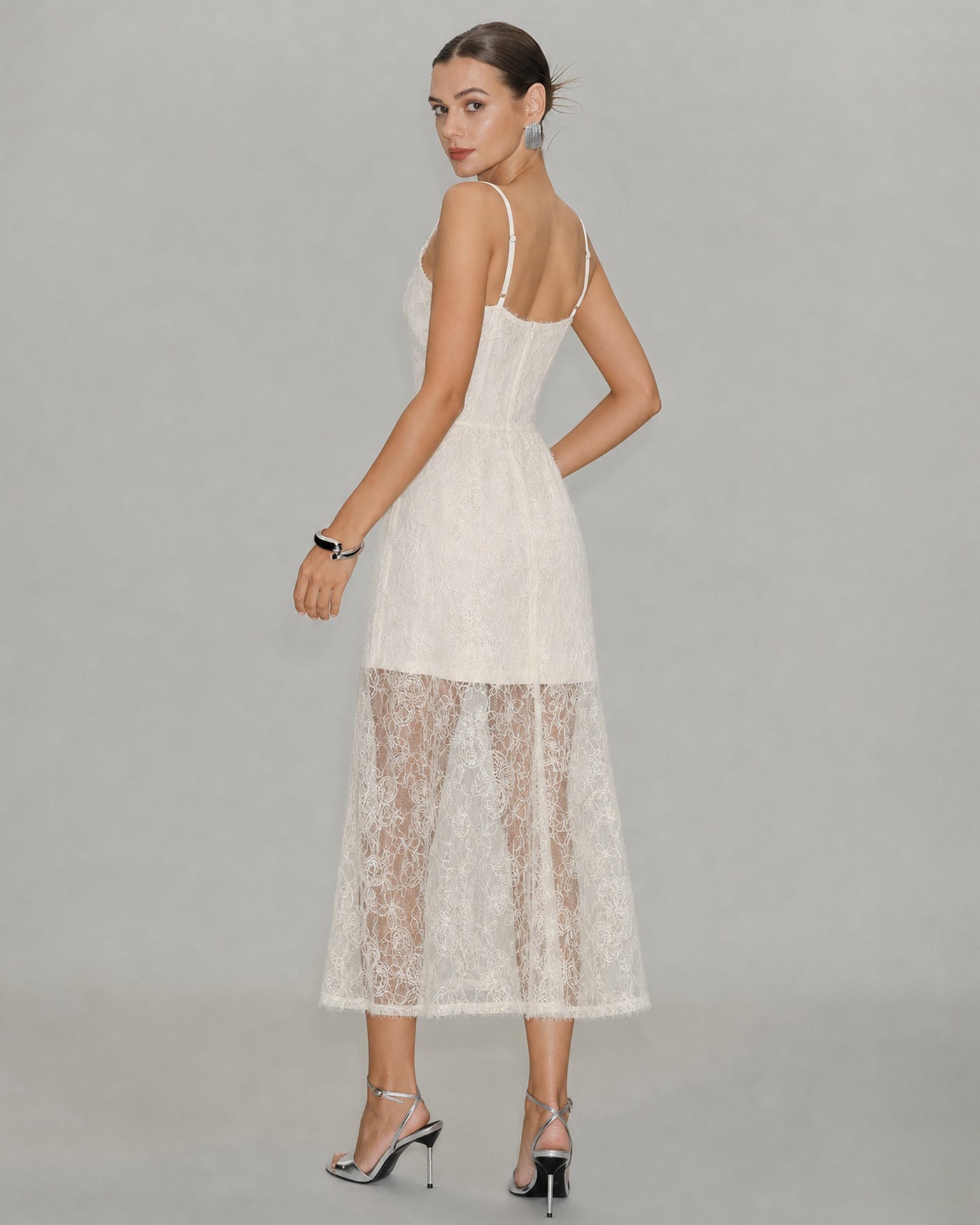 Apricot Sheer Lace Slip Maxi Dress