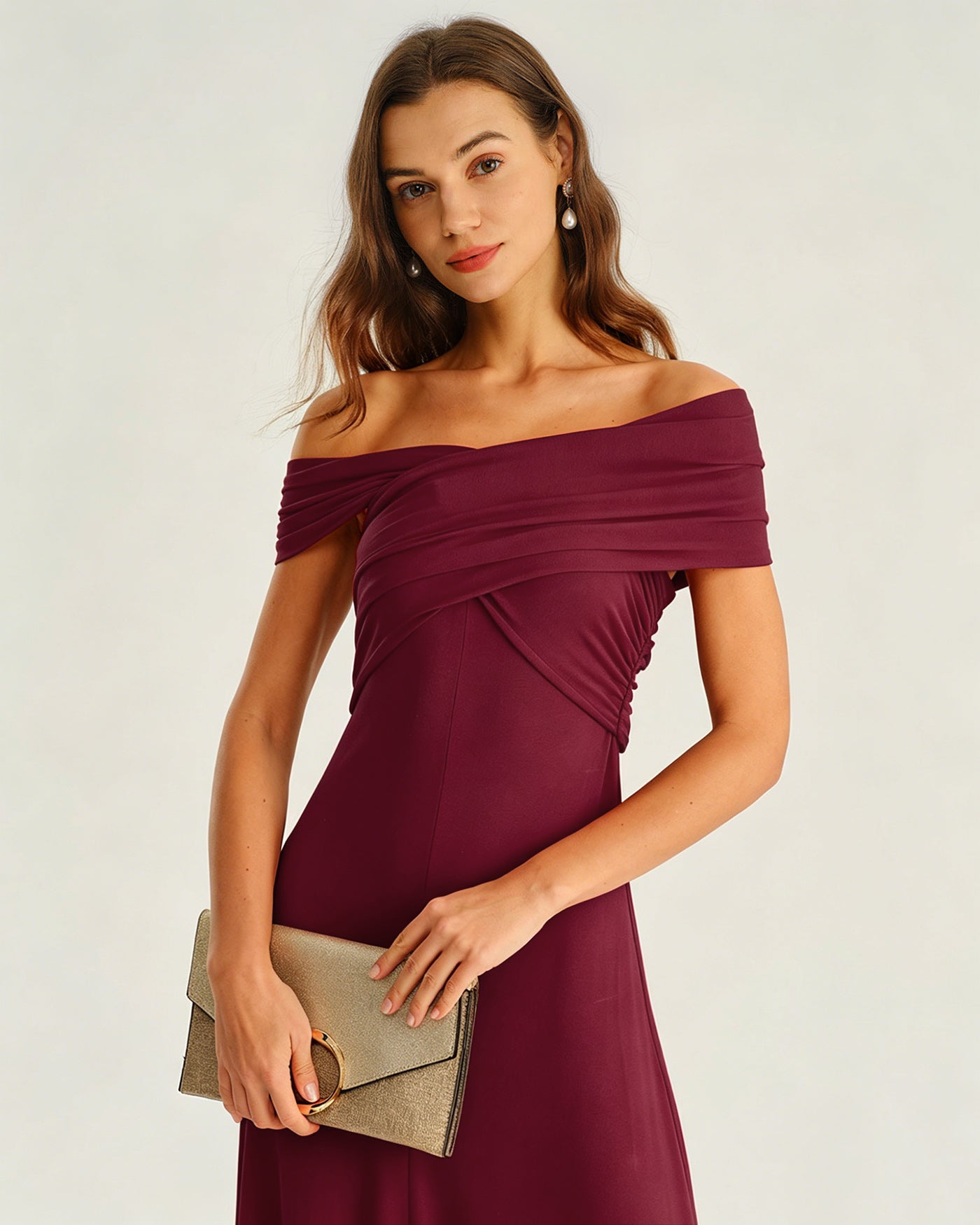 Wine Red One shoulder Ruched Midi Dress