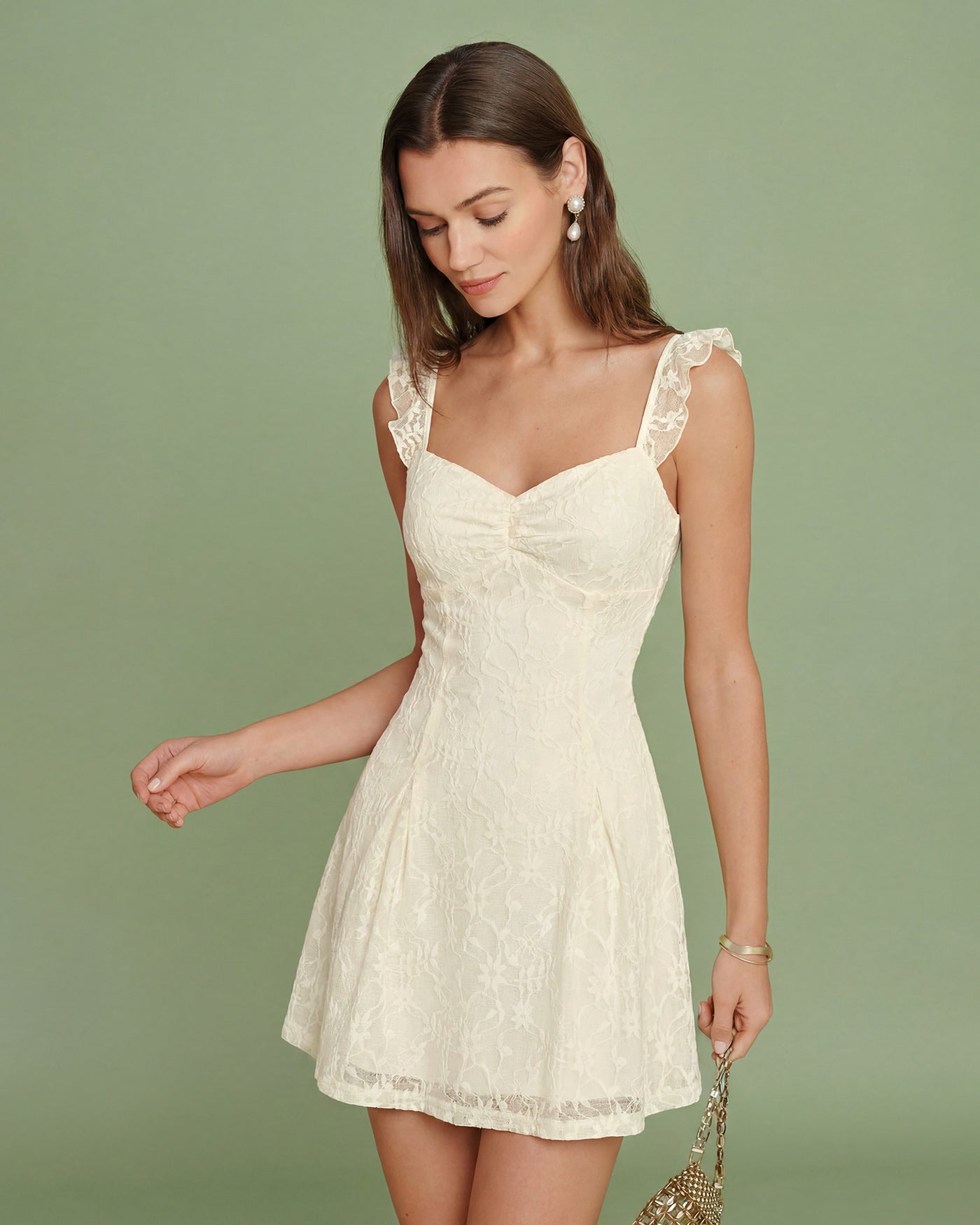 Apricot Sweetheart Neck Floral Lace Mini Dress
