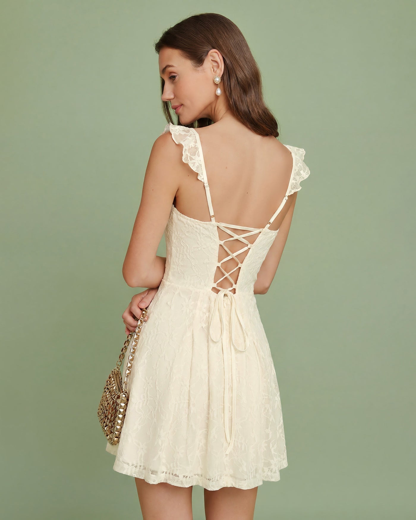 Apricot Sweetheart Neck Floral Lace Mini Dress