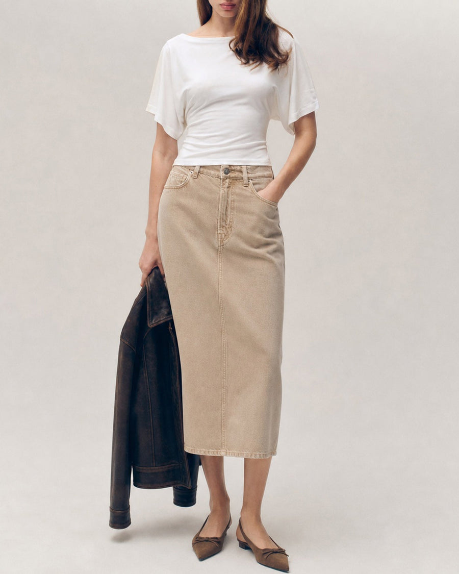 White Solid Boat Neck Knit Tee